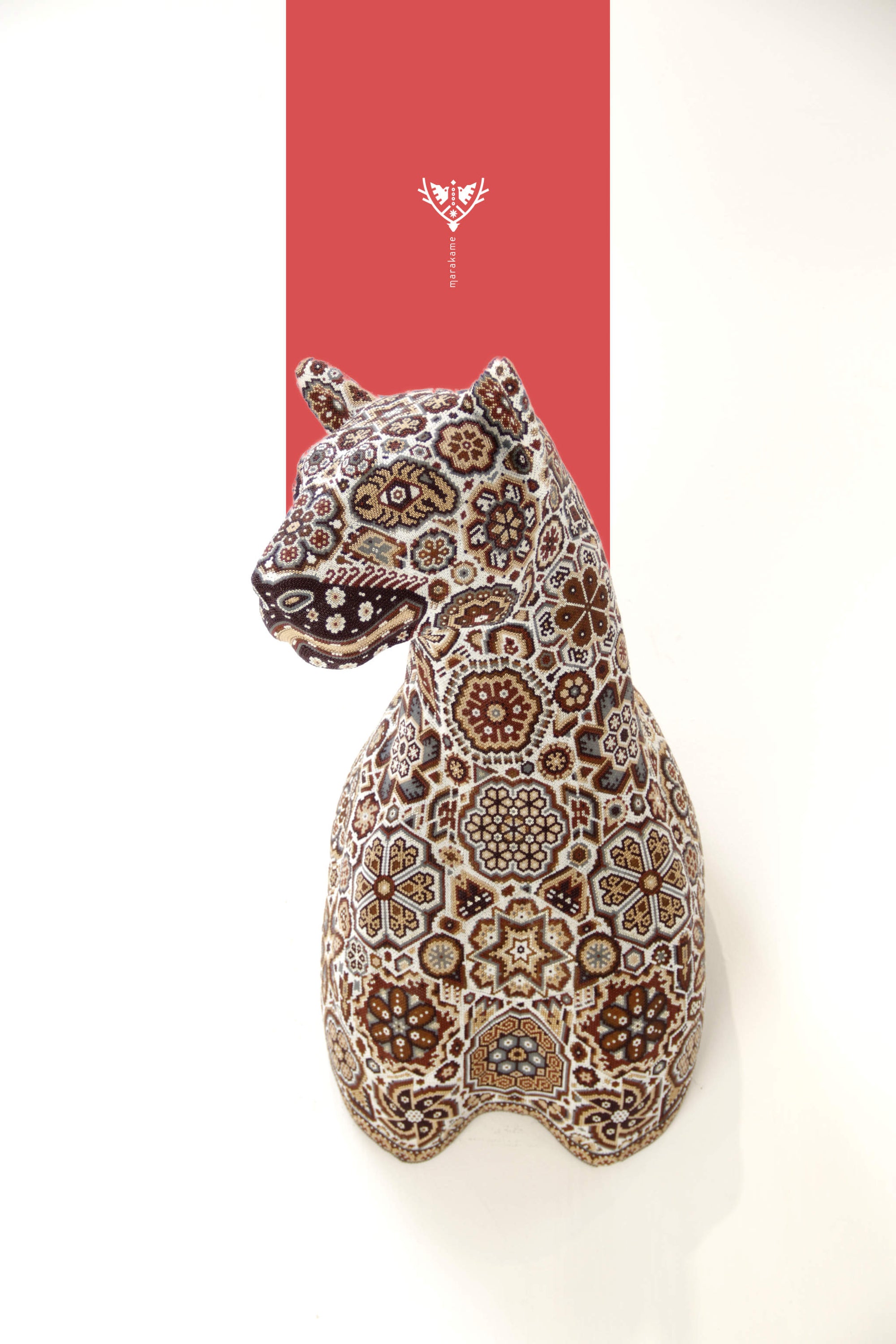 Escultura Arte Huichol - Busto de Puma - Puma sagrado: voz del fuego y guardián del consejo