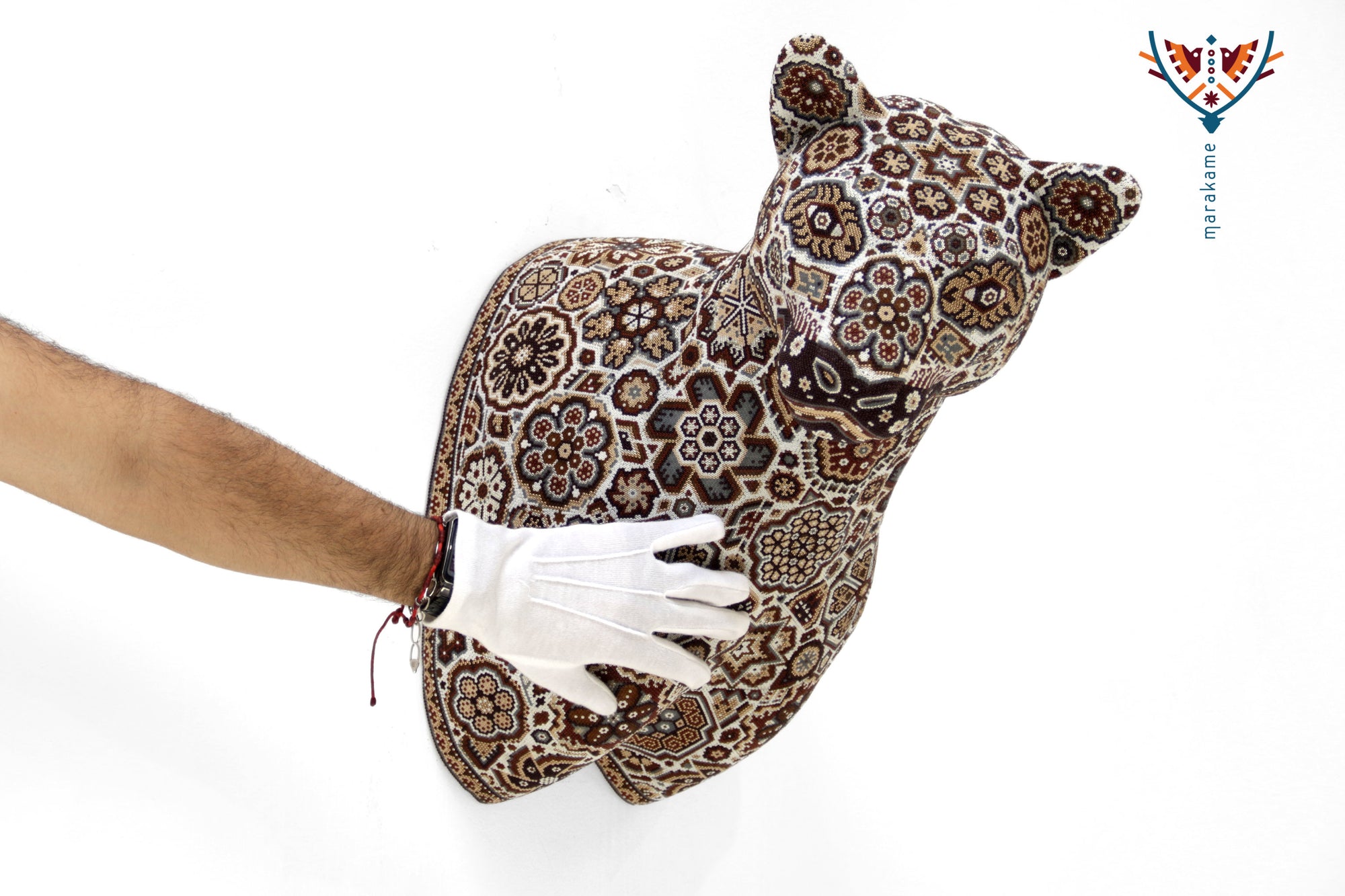 Escultura Arte Huichol - Busto de Puma - Puma sagrado: voz del fuego y guardián del consejo