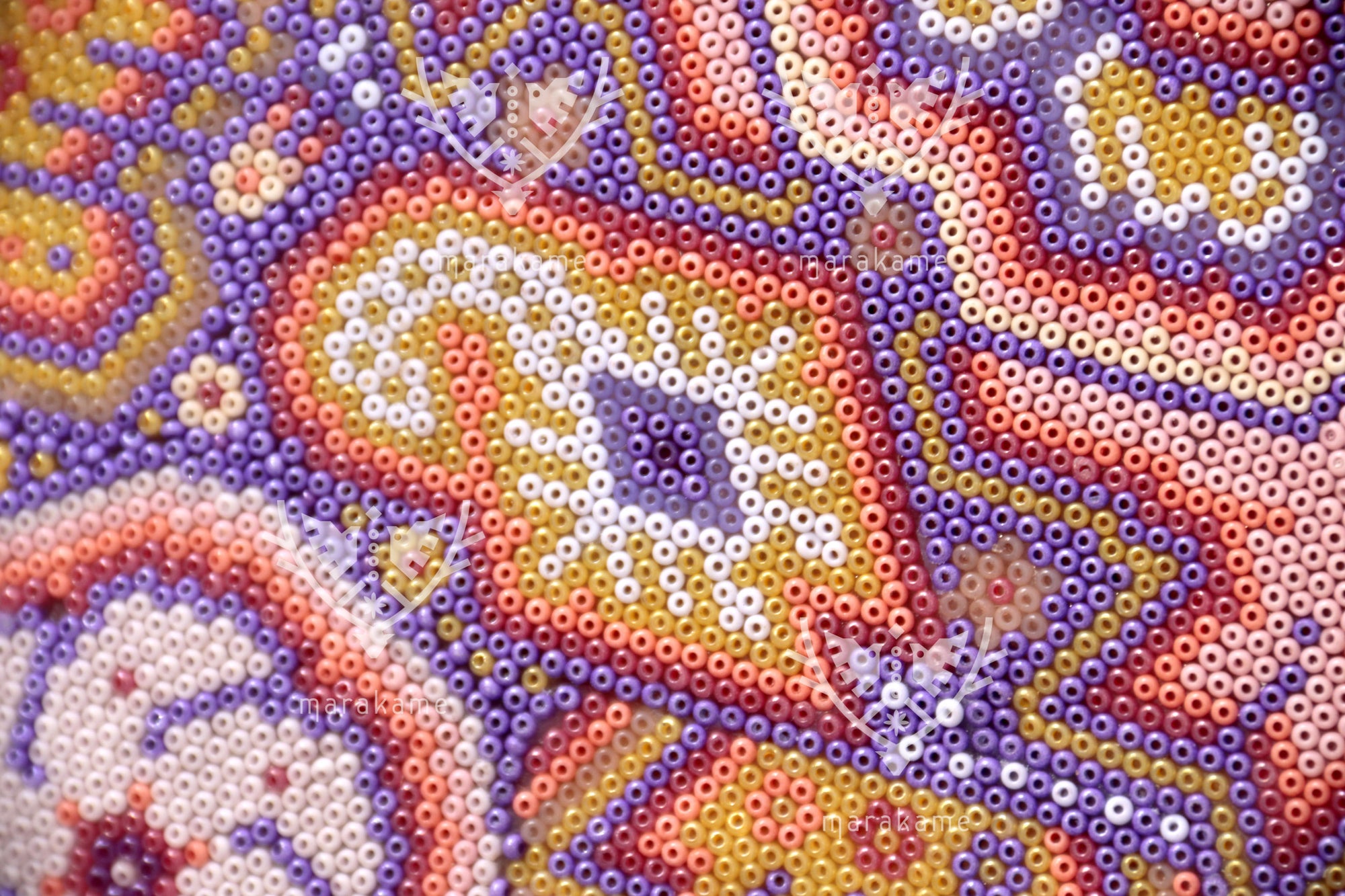 Nierika de Chaquira Cuadro Huichol - Tatei Yurienaka - 80 x 80 cm.