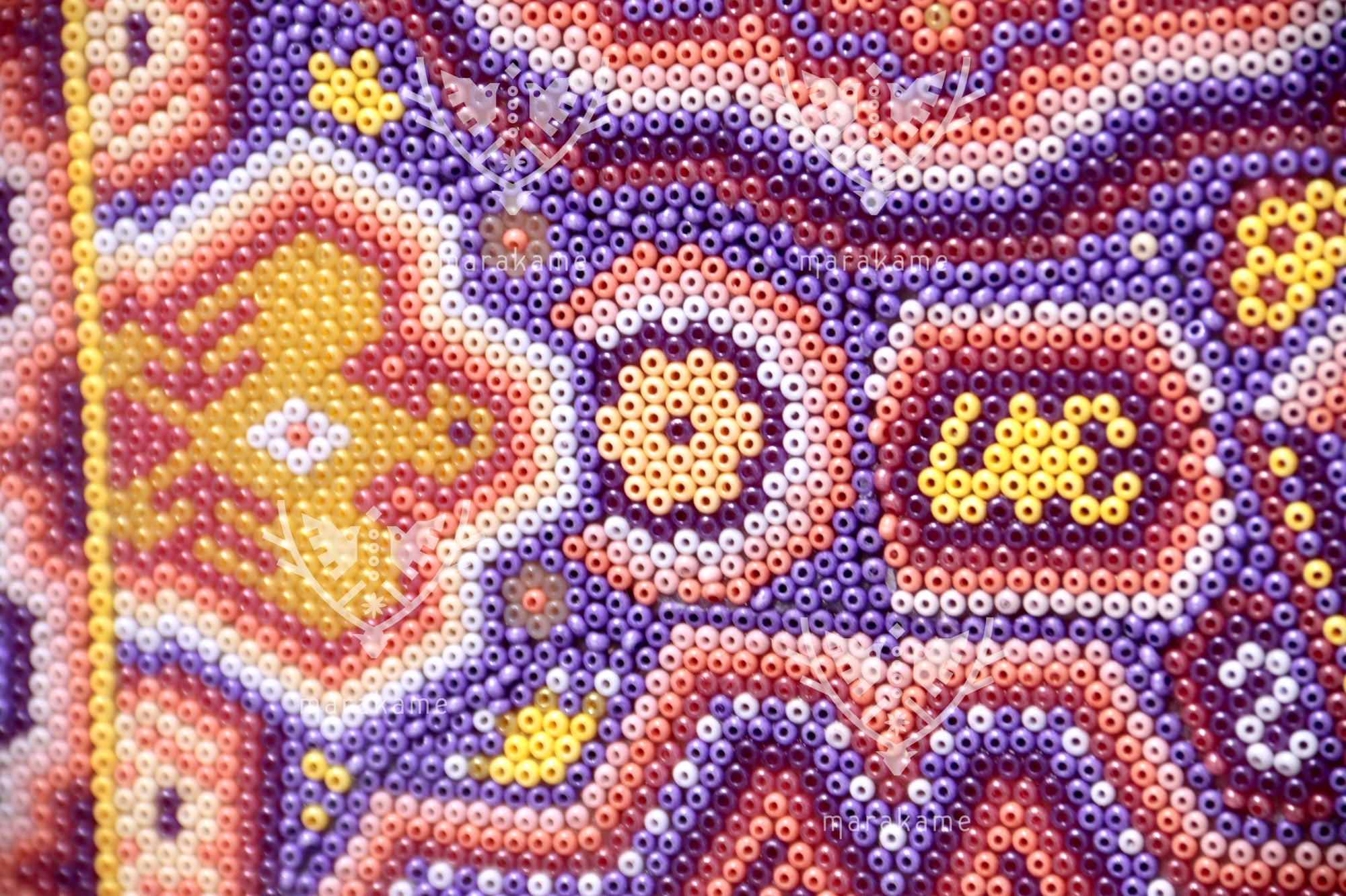 Nierika de Chaquira Cuadro Huichol - Tatei Yurienaka - 80 x 80 cm.