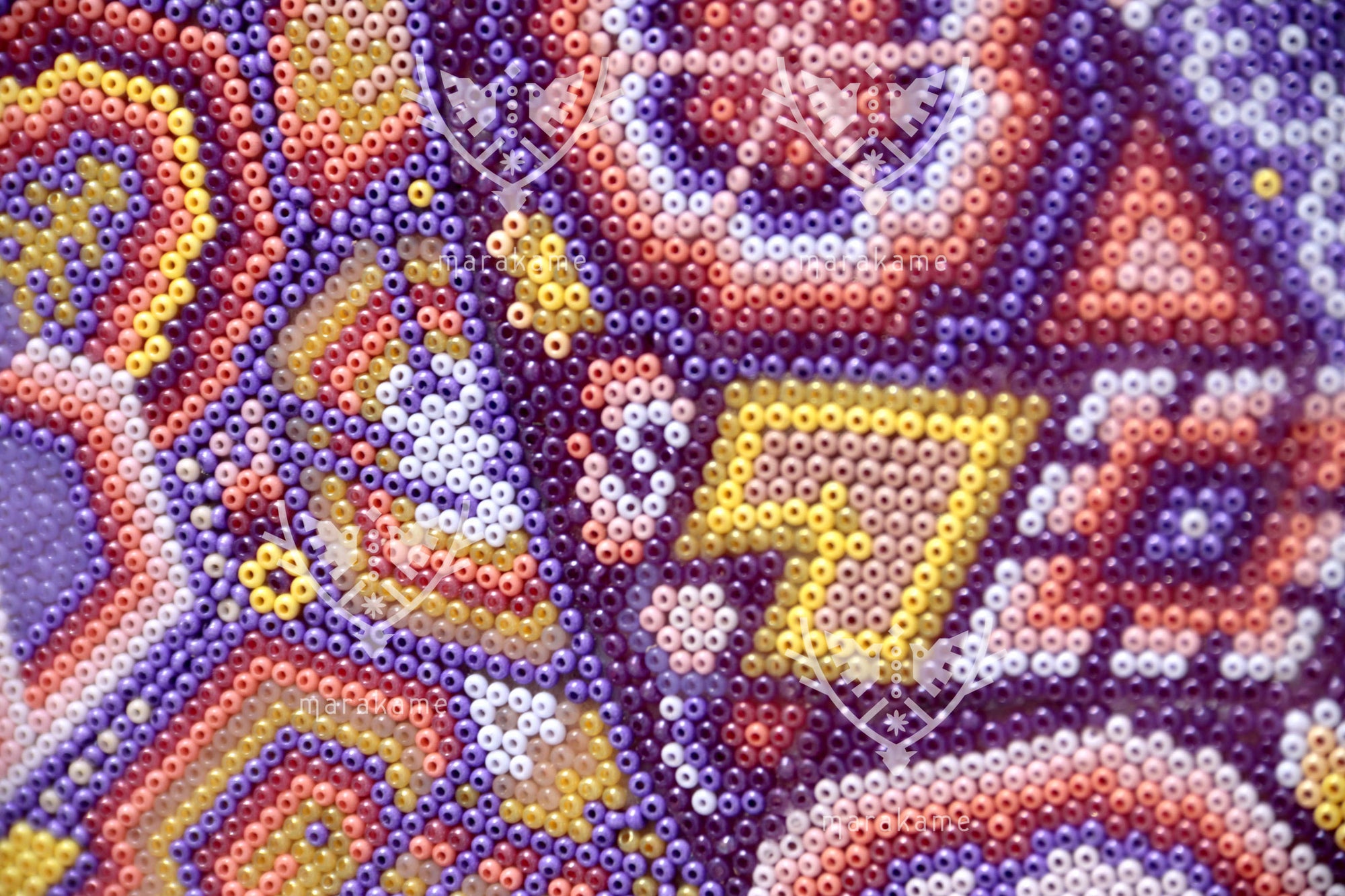 Nierika de Chaquira Cuadro Huichol - Tatei Yurienaka - 80 x 80 cm.