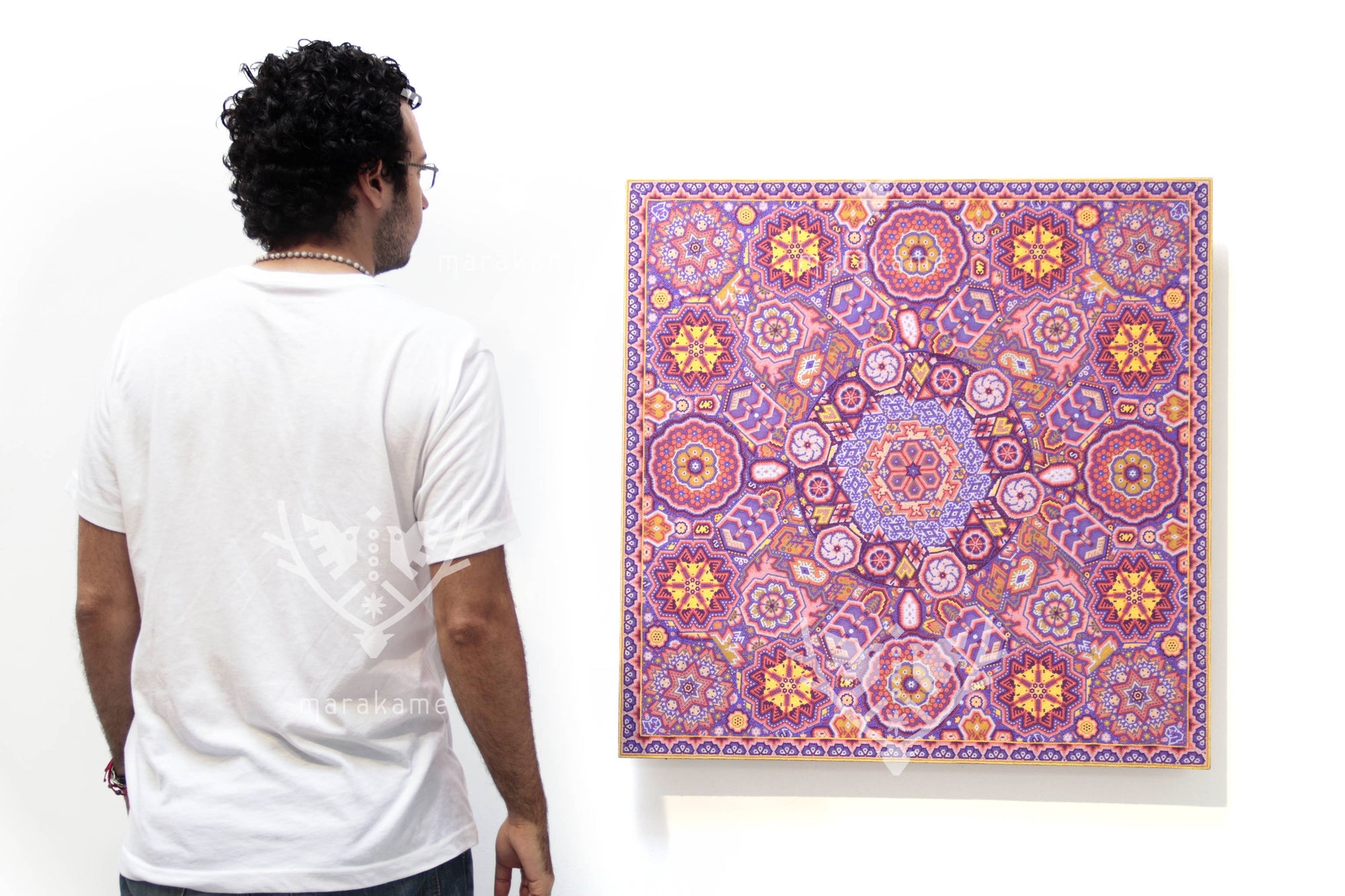 Nierika de Chaquira Cuadro Huichol - Tatei Yurienaka - 80 x 80 cm.