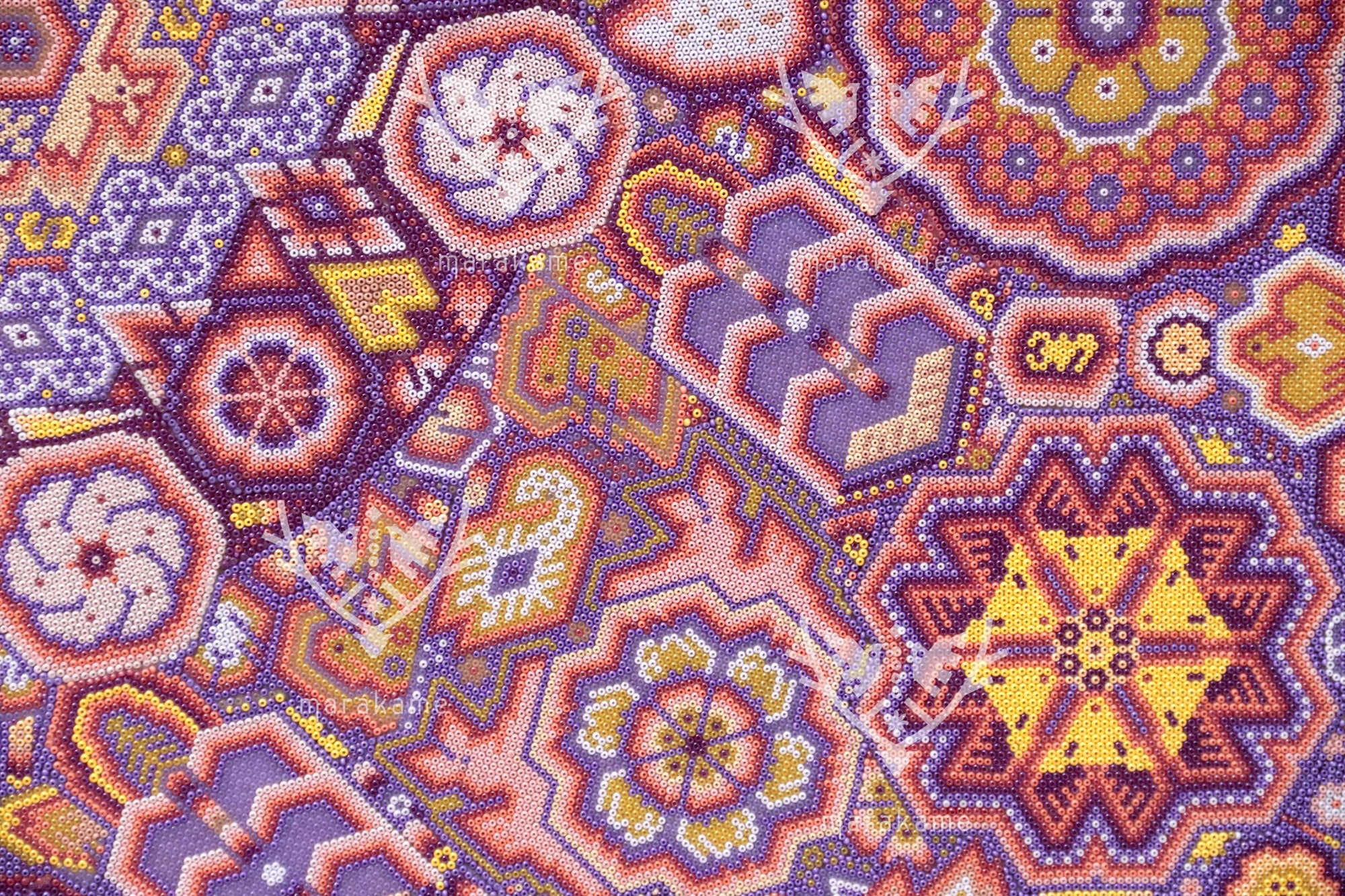 Nierika de Chaquira Cuadro Huichol - Tatei Yurienaka - 80 x 80 cm.