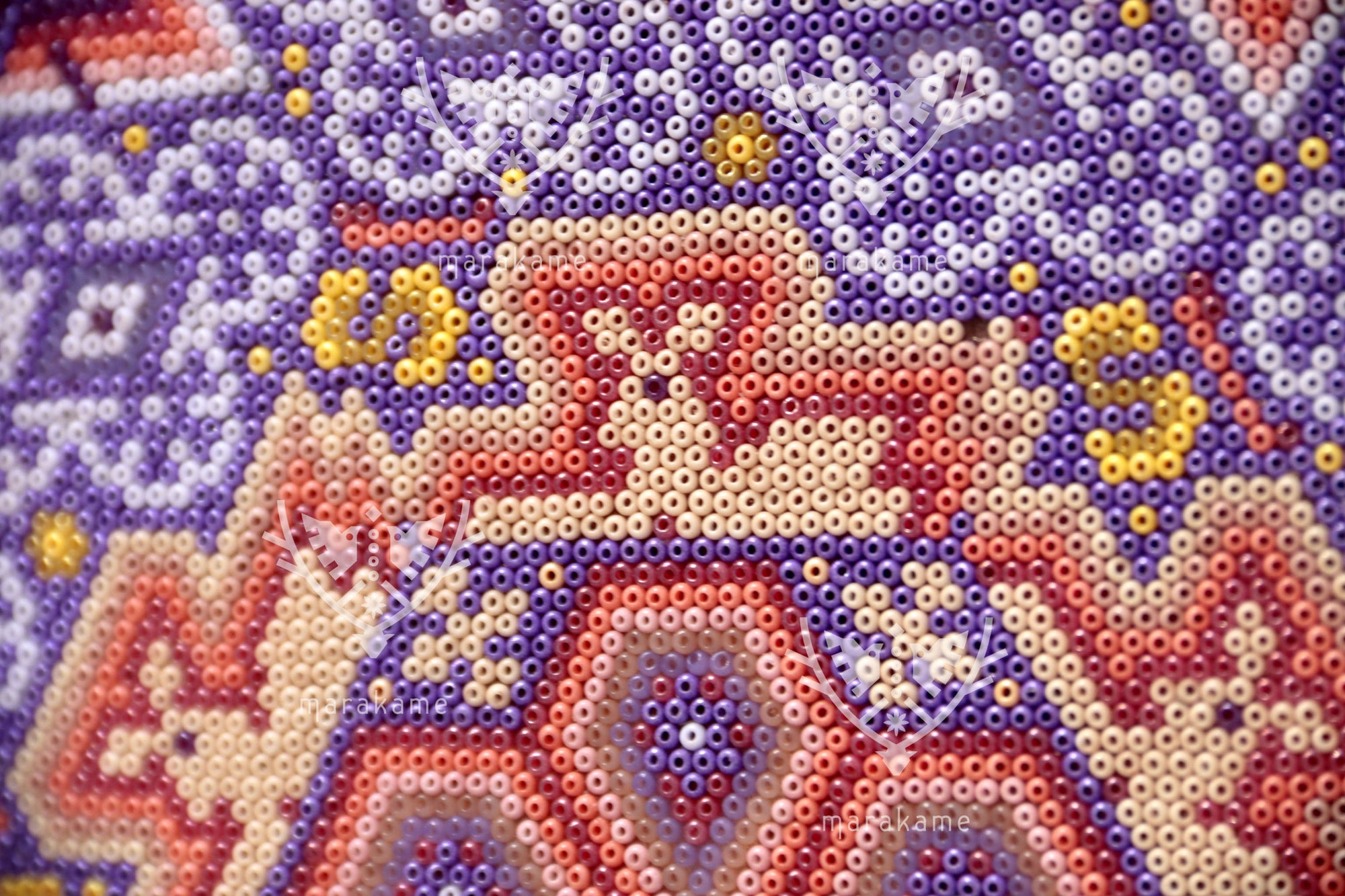 Nierika de Chaquira Cuadro Huichol - Tatei Yurienaka - 80 x 80 cm.