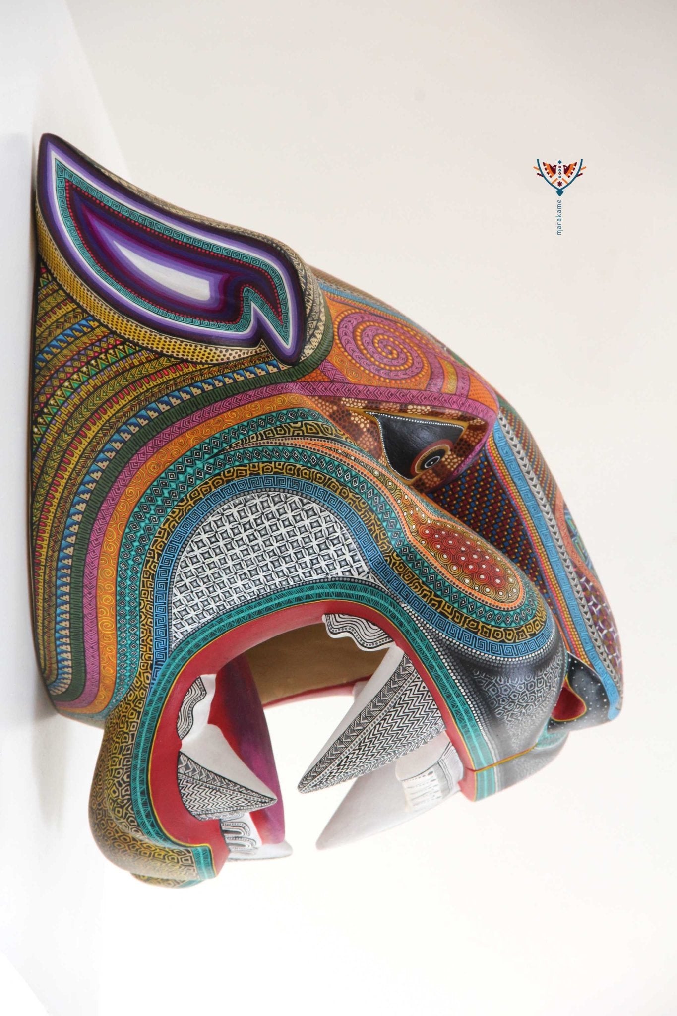 Alebrije - Cabeza de Jaguar - Arte Huichol - Marakame