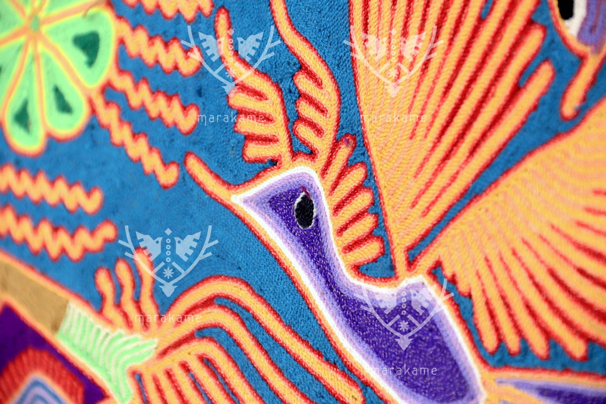 Nierika de Estambre Cuadro Huichol - Kauyumarie - 200 x 200 cm. - Arte Huichol - Marakame