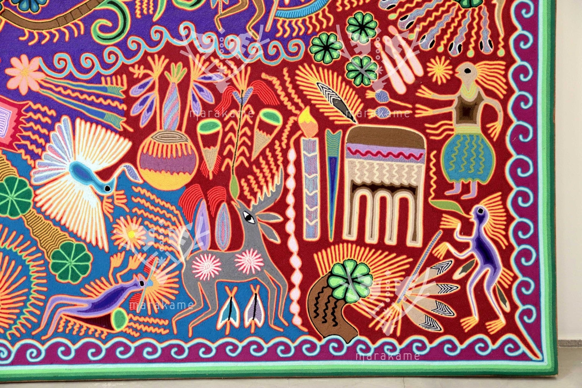 Nierika de Estambre Cuadro Huichol - Kauyumarie - 200 x 200 cm. - Arte Huichol - Marakame