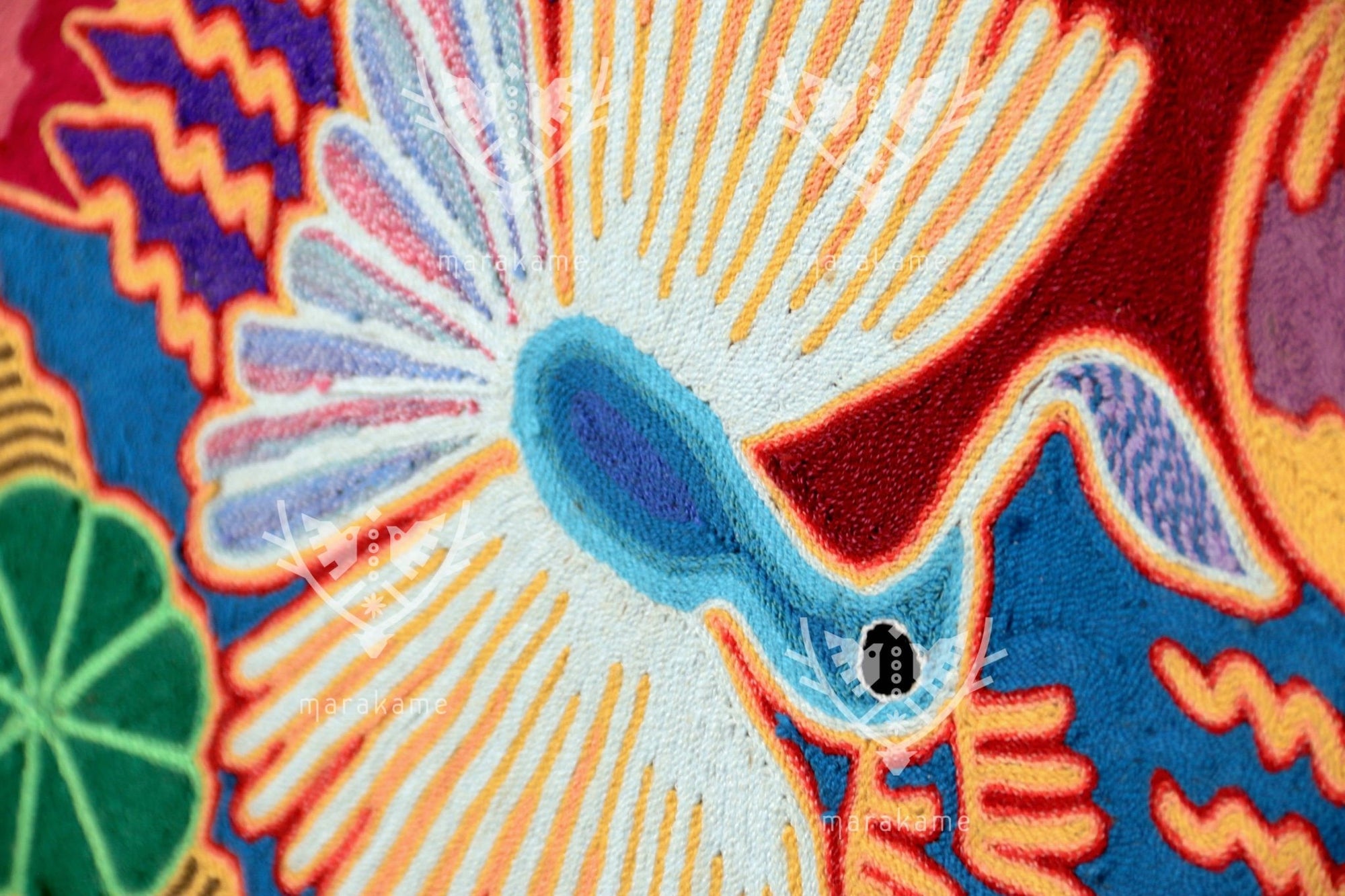 Nierika de Estambre Cuadro Huichol - Kauyumarie - 200 x 200 cm. - Arte Huichol - Marakame