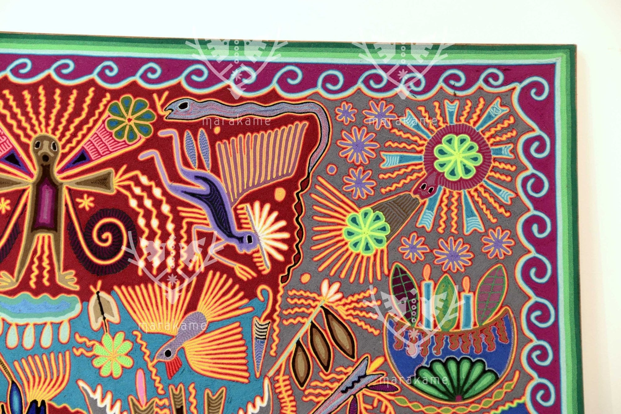 Nierika de Estambre Cuadro Huichol - Kauyumarie - 200 x 200 cm. - Arte Huichol - Marakame