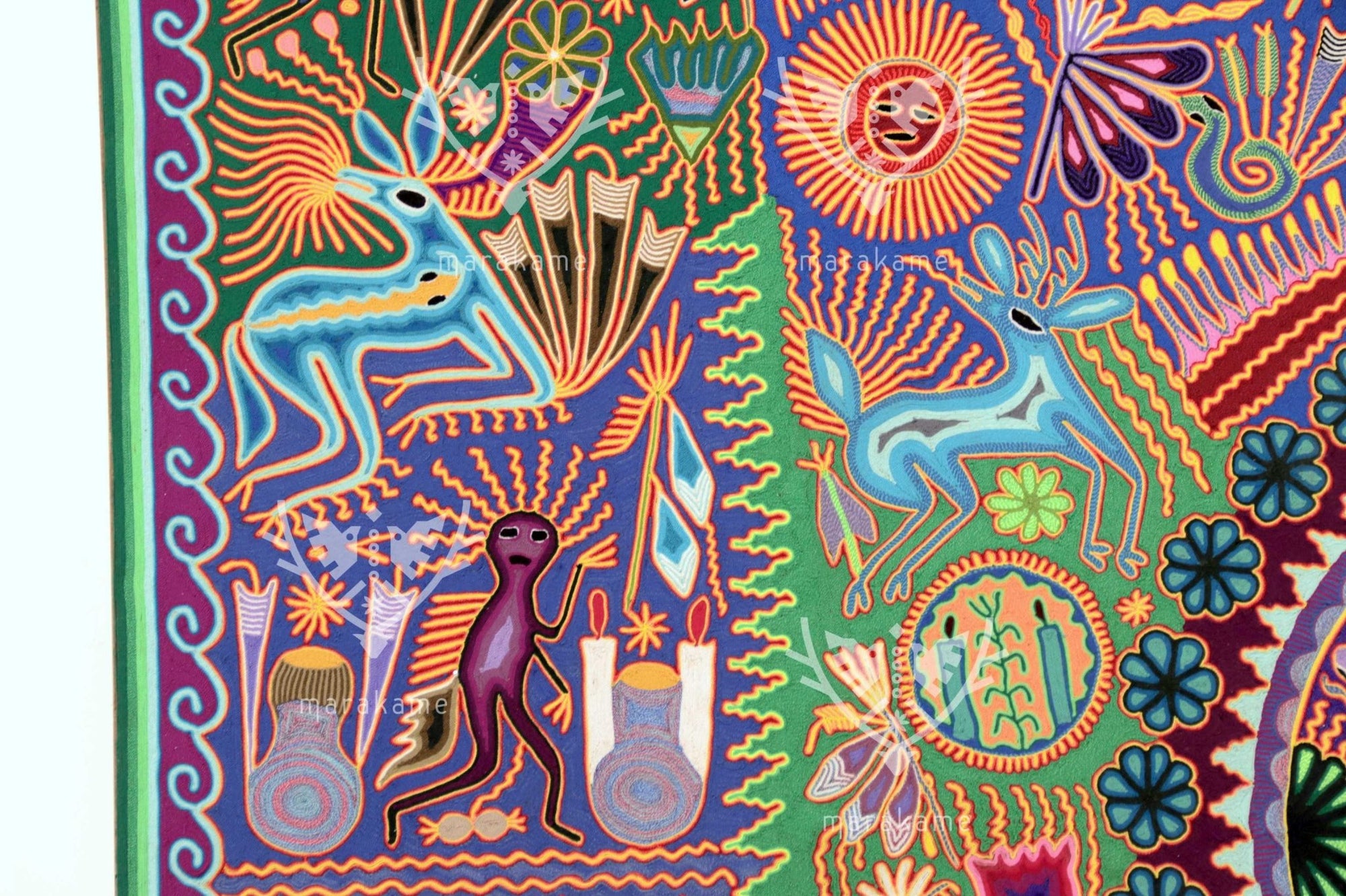 Nierika de Estambre Cuadro Huichol - Kauyumarie - 200 x 200 cm. - Arte Huichol - Marakame