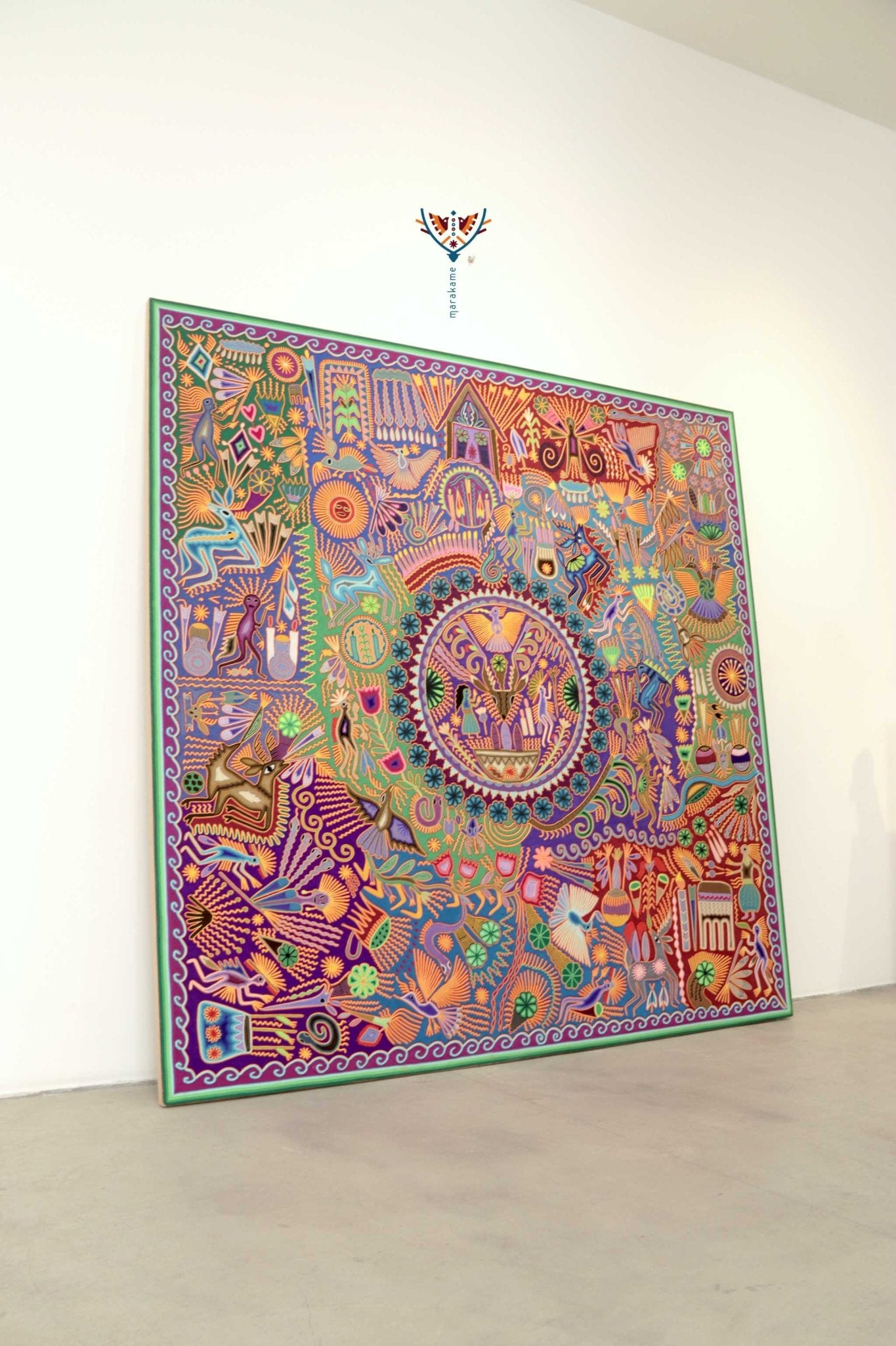 Nierika de Estambre Cuadro Huichol - Kauyumarie - 200 x 200 cm. - Arte Huichol - Marakame