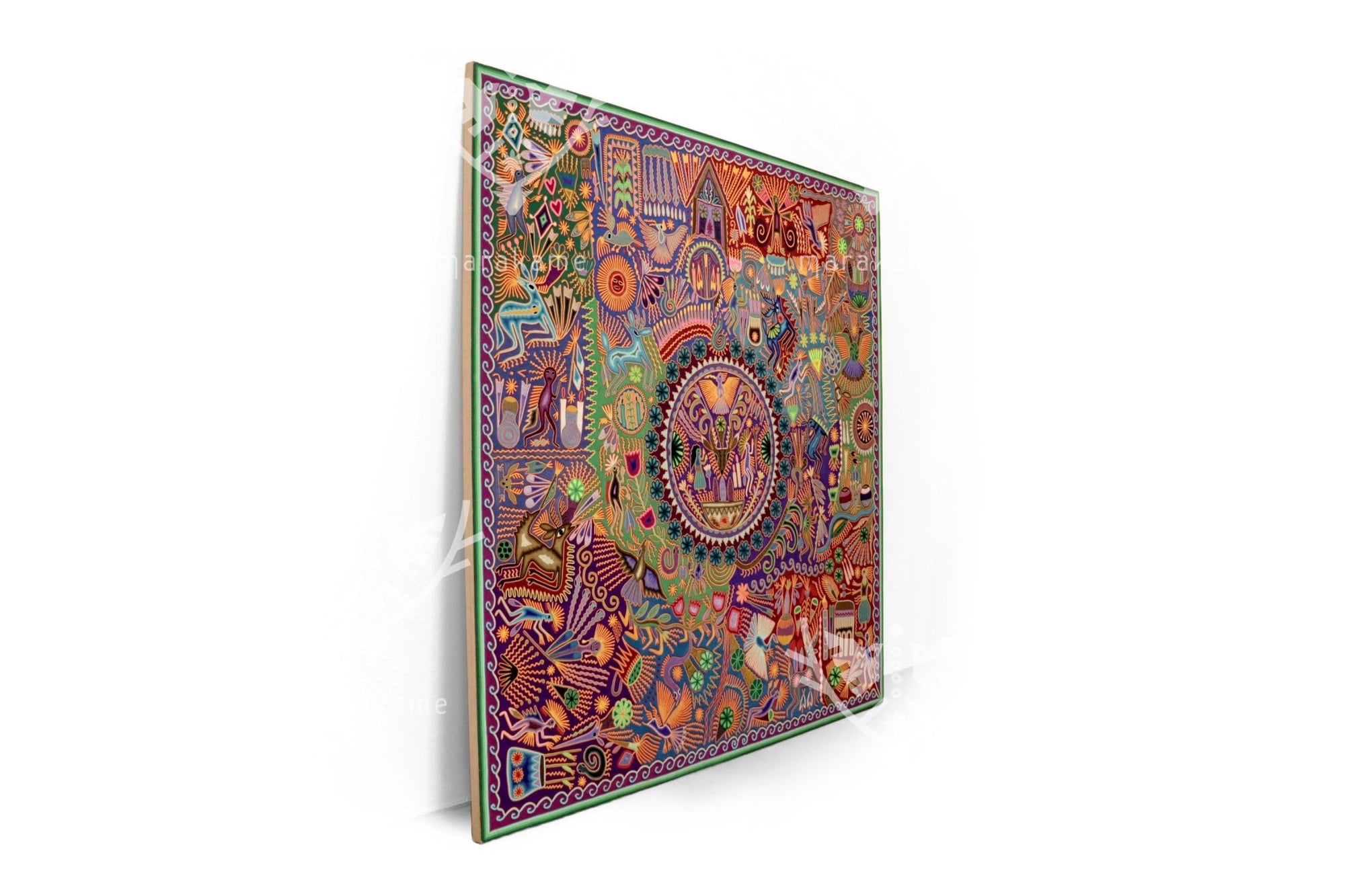 Nierika de Estambre Cuadro Huichol - Kauyumarie - 200 x 200 cm. - Arte Huichol - Marakame