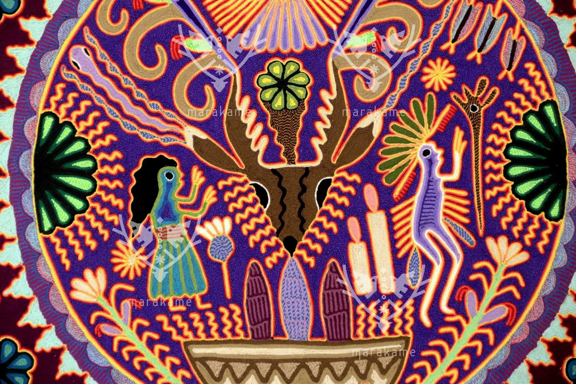 Nierika de Estambre Cuadro Huichol - Kauyumarie - 200 x 200 cm. - Arte Huichol - Marakame
