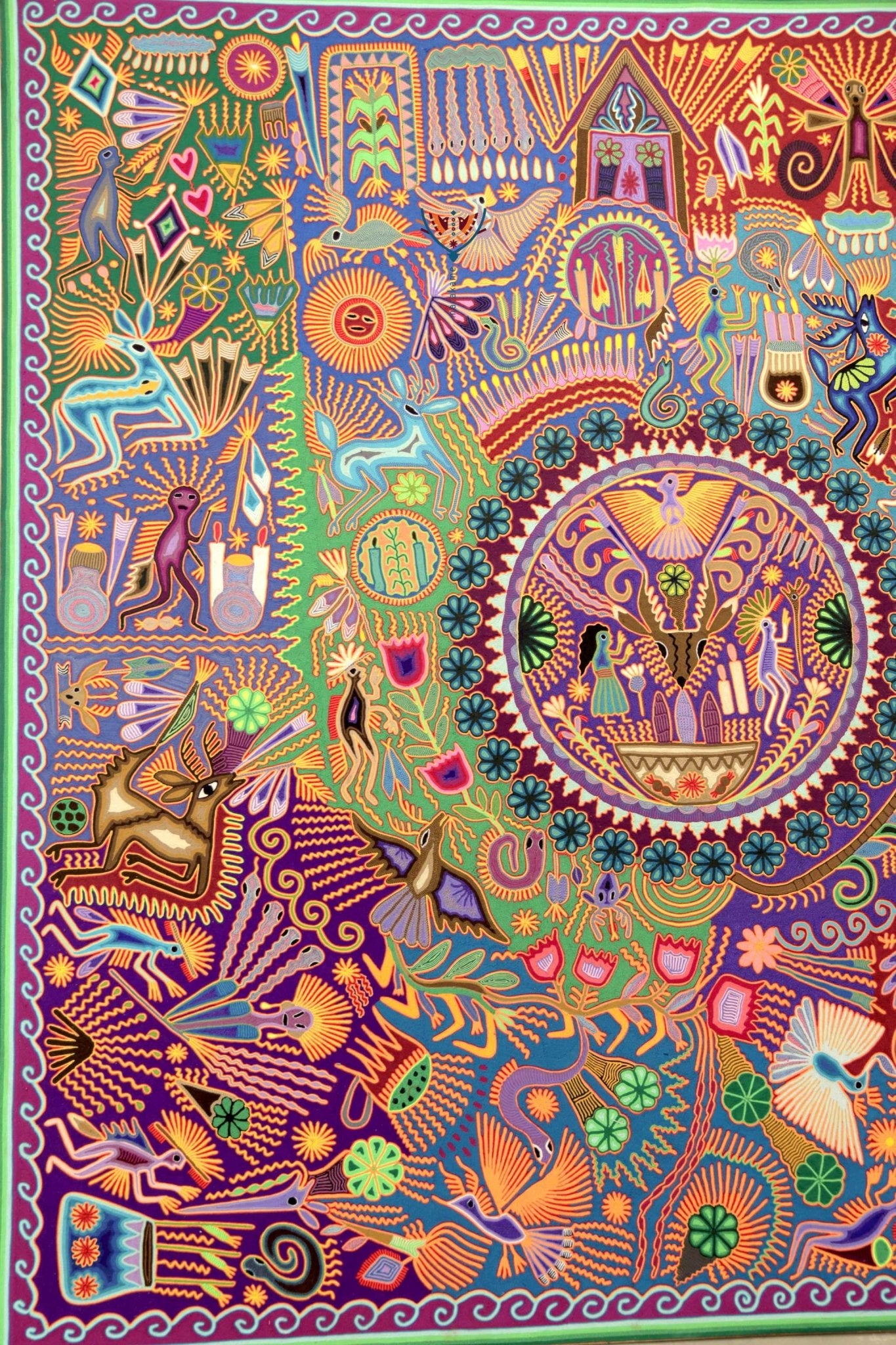 Nierika de Estambre Cuadro Huichol - Kauyumarie - 200 x 200 cm. - Arte Huichol - Marakame