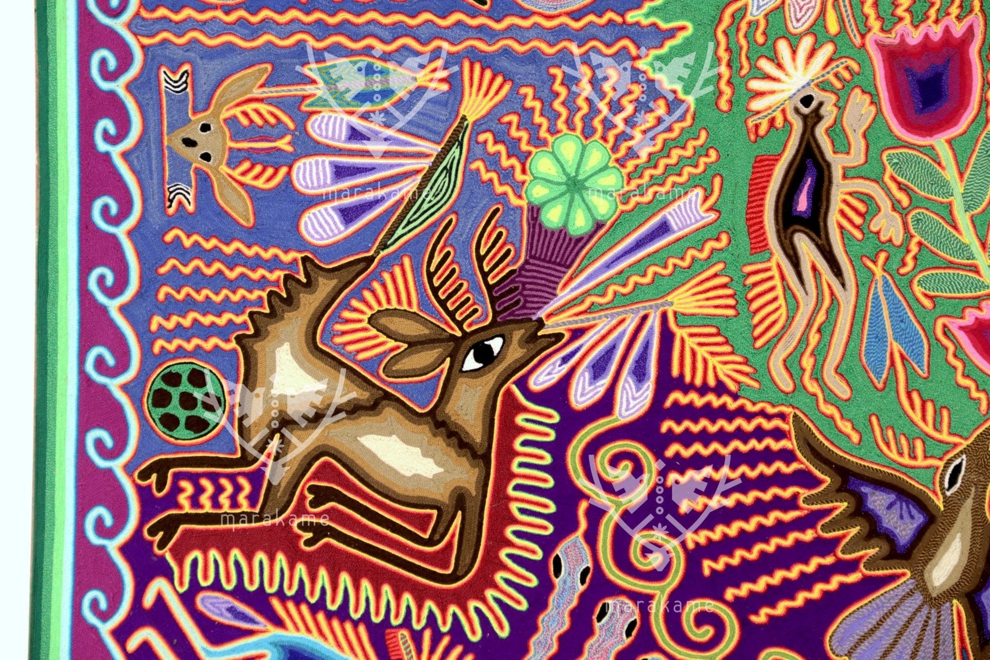 Nierika de Estambre Cuadro Huichol - Kauyumarie - 200 x 200 cm. - Arte Huichol - Marakame
