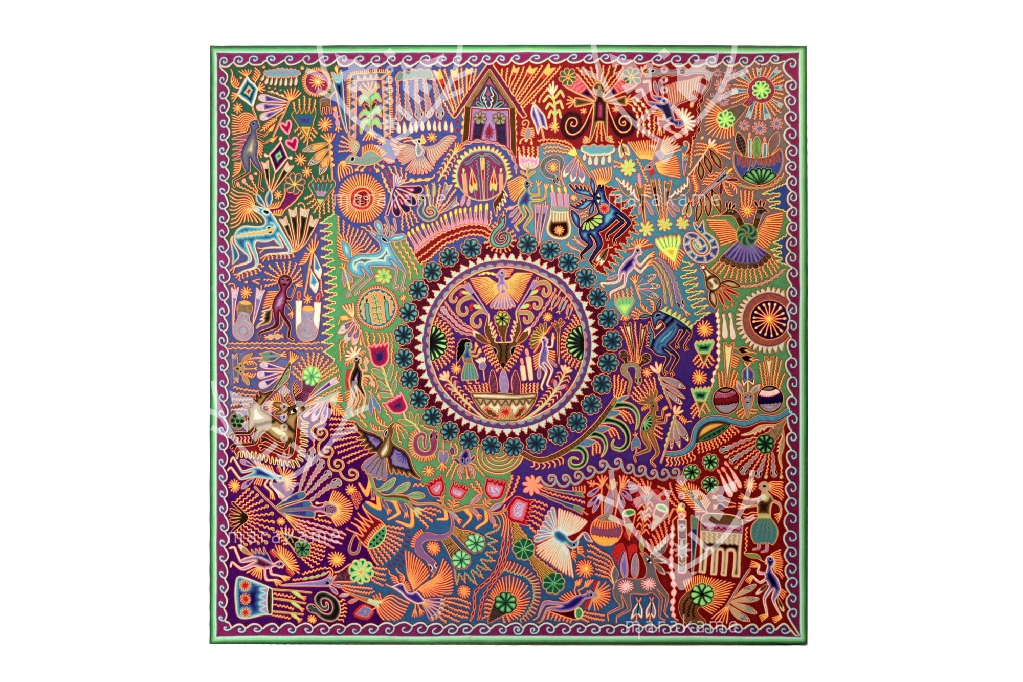Nierika de Estambre Cuadro Huichol - Kauyumarie - 200 x 200 cm. - Arte Huichol - Marakame