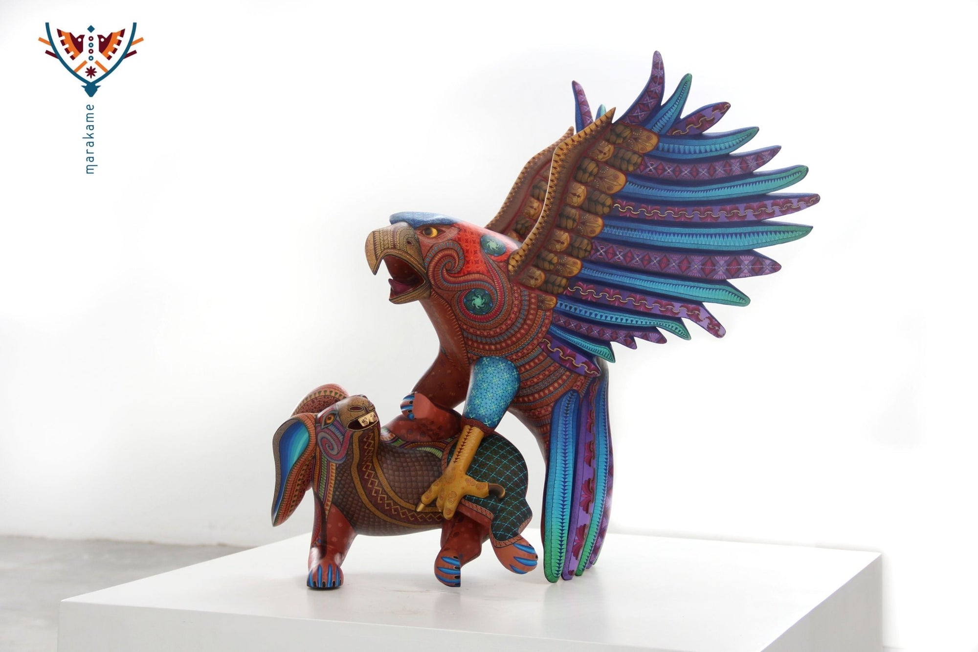 Alebrije - Águila cazadora de conejos - Guuze' - Arte Huichol - Marakame