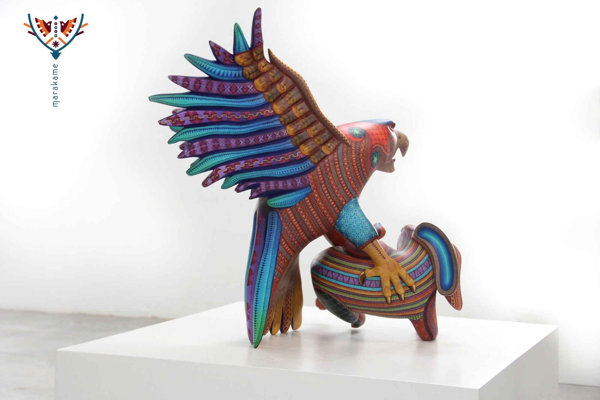 Alebrije - Águila cazadora de conejos - Guuze' - Arte Huichol - Marakame