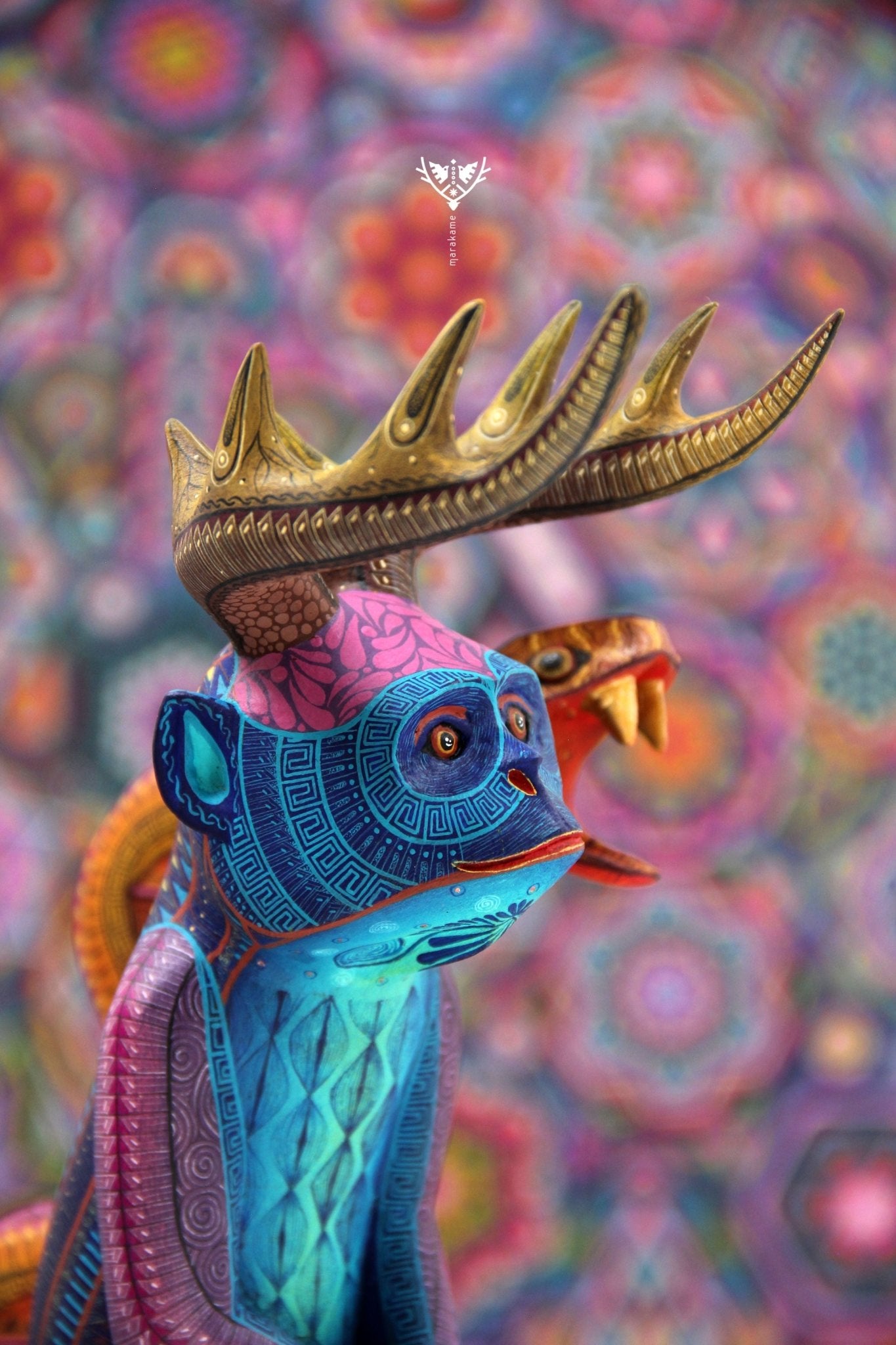 Alebrije - Chango cornudo cola de serpiente - Arte Huichol - Marakame