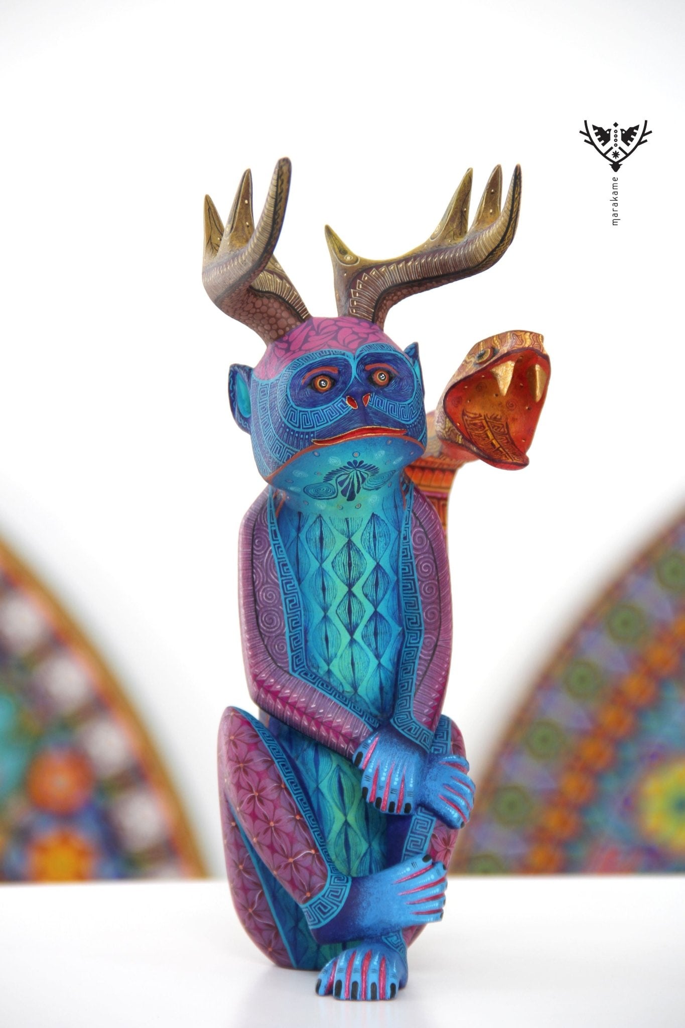 Alebrije - Chango cornudo cola de serpiente - Arte Huichol - Marakame