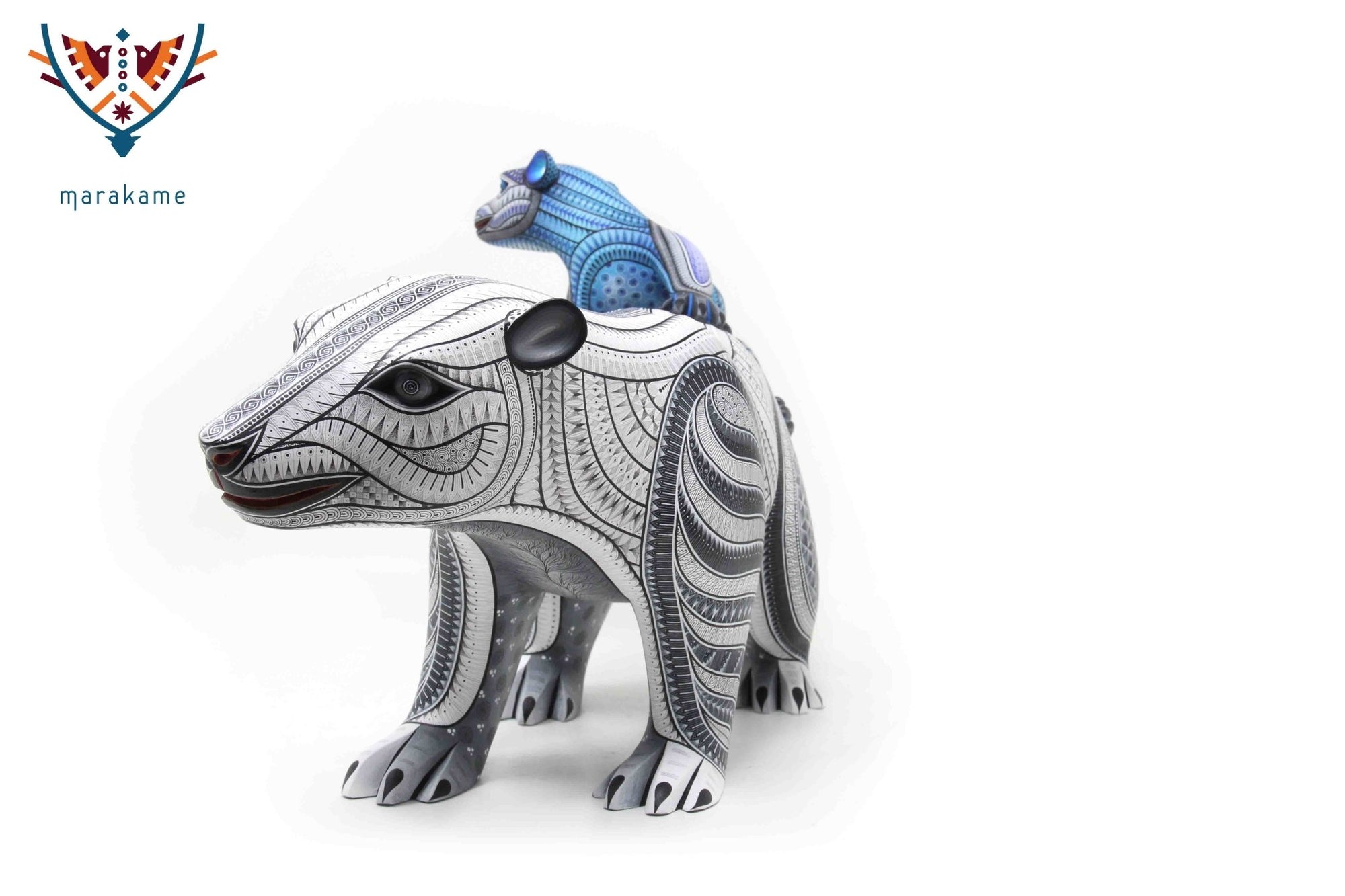 Alebrije - Osa polar madre con cría - Arte Huichol - Marakame