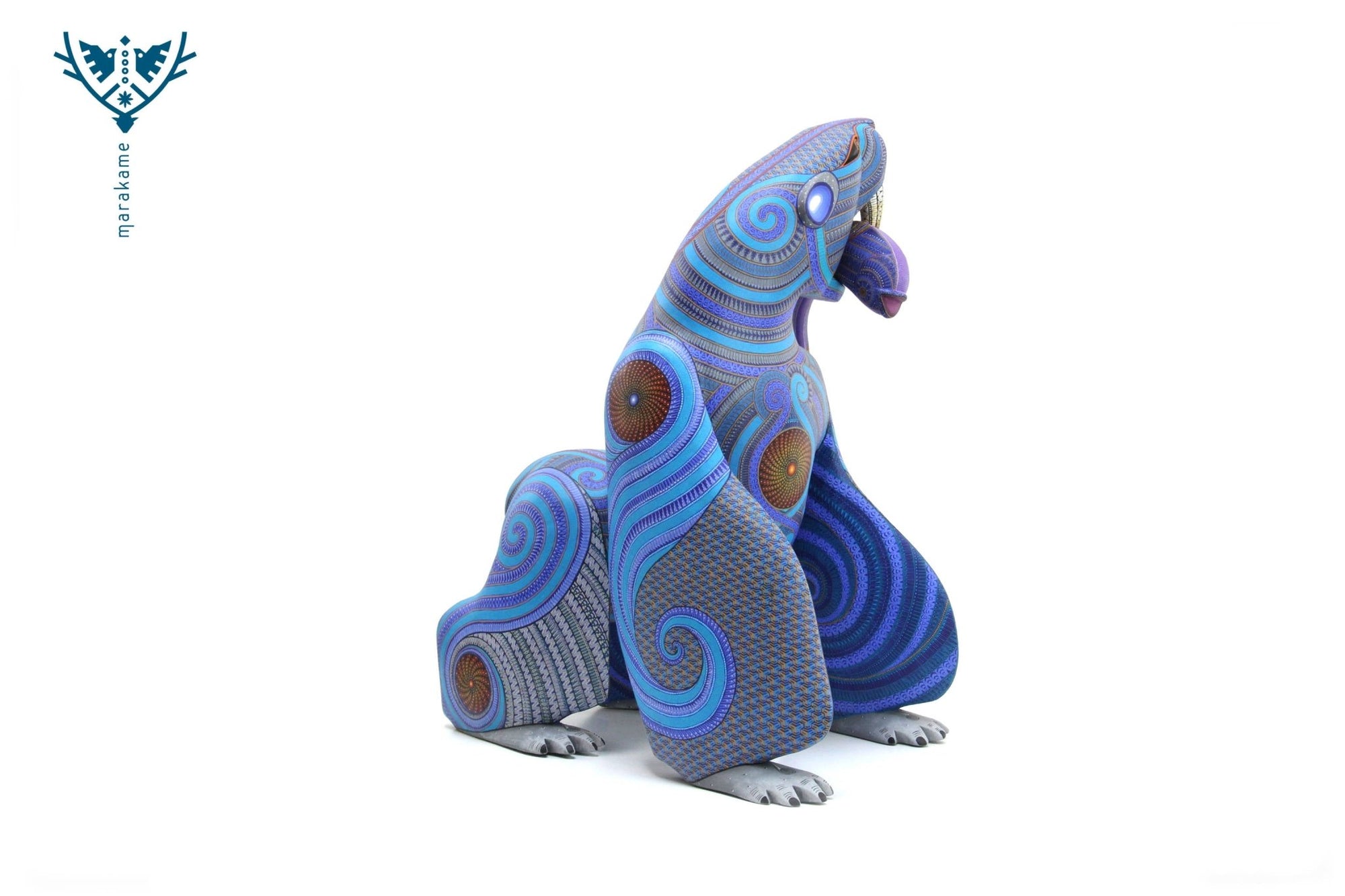 Alebrije - Oso ancestral con pez - Arte Huichol - Marakame