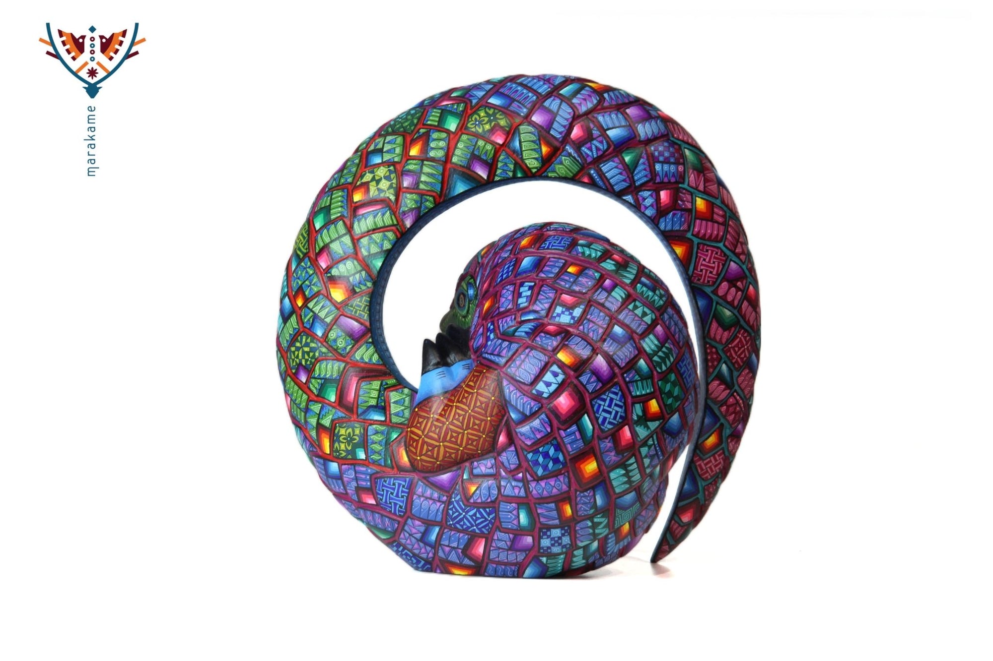 Alebrije - Pangolín enroscado - Arte Huichol - Marakame