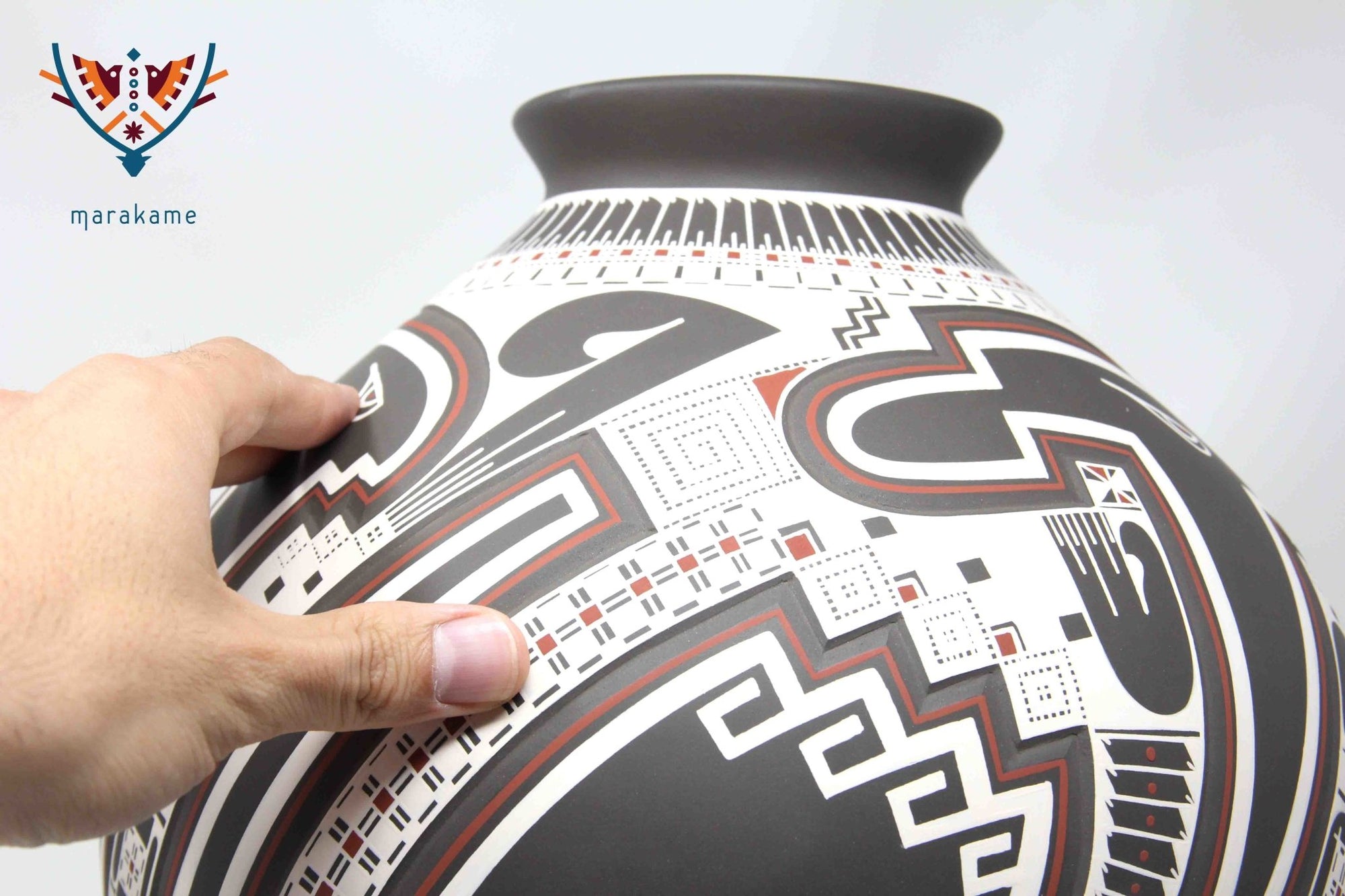 Cerámica de Mata Ortiz Chihuahua - Pieza grande VII - Arte Huichol - Marakame