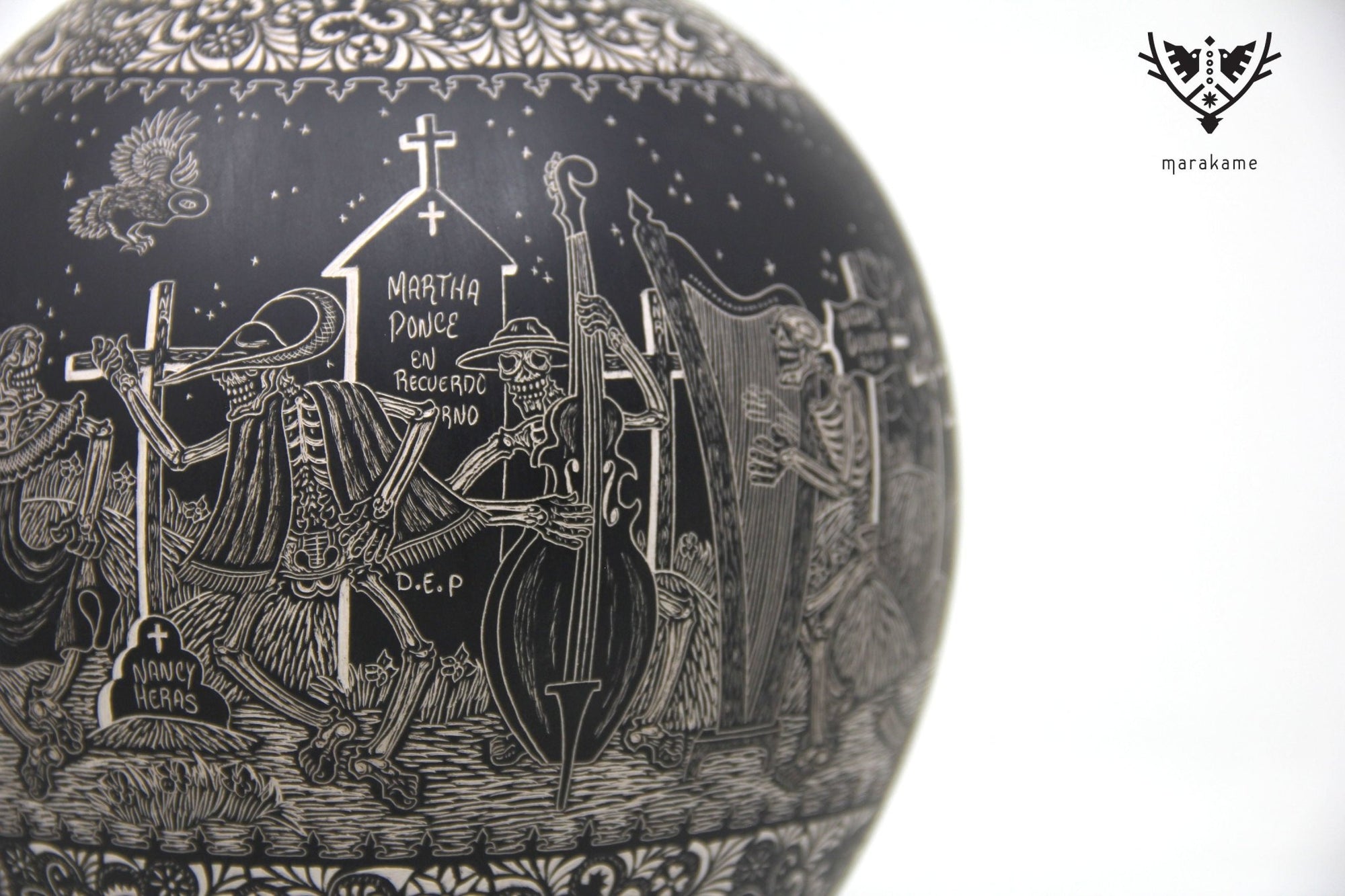 Cerámica de Mata Ortiz - Descanso en paz - Noche - Arte Huichol - Marakame