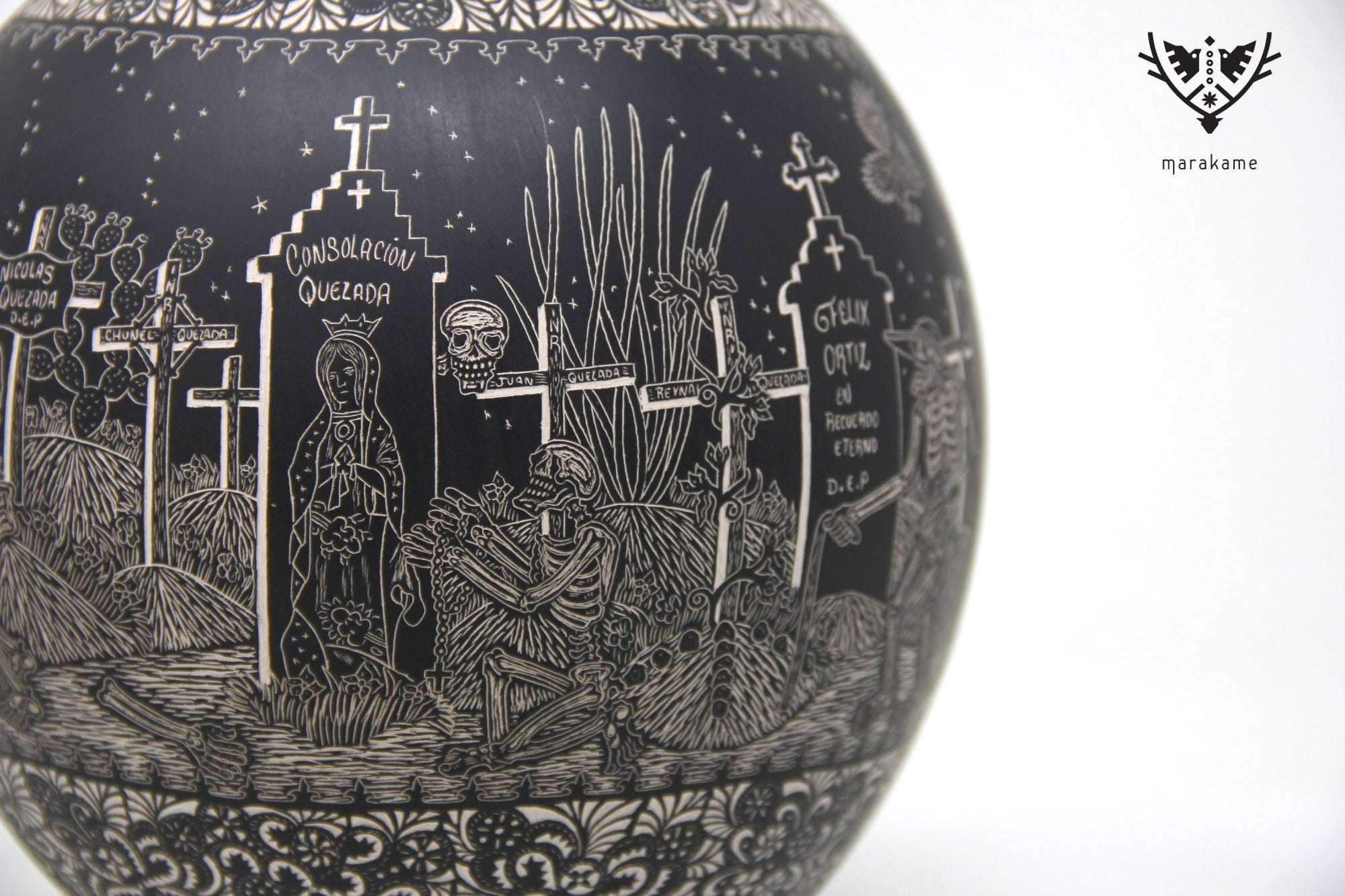Cerámica de Mata Ortiz - Descanso en paz - Noche - Arte Huichol - Marakame