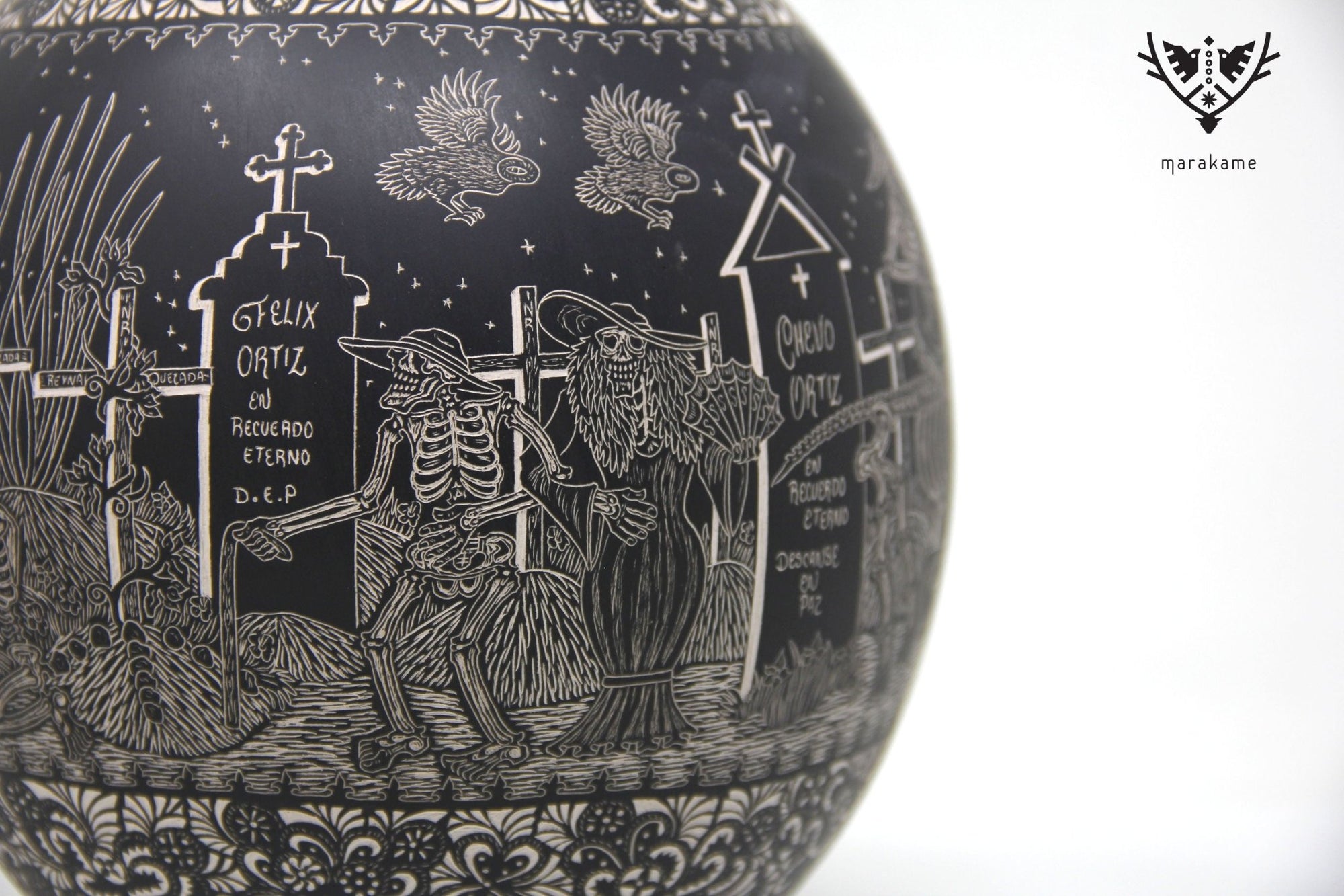 Cerámica de Mata Ortiz - Descanso en paz - Noche - Arte Huichol - Marakame