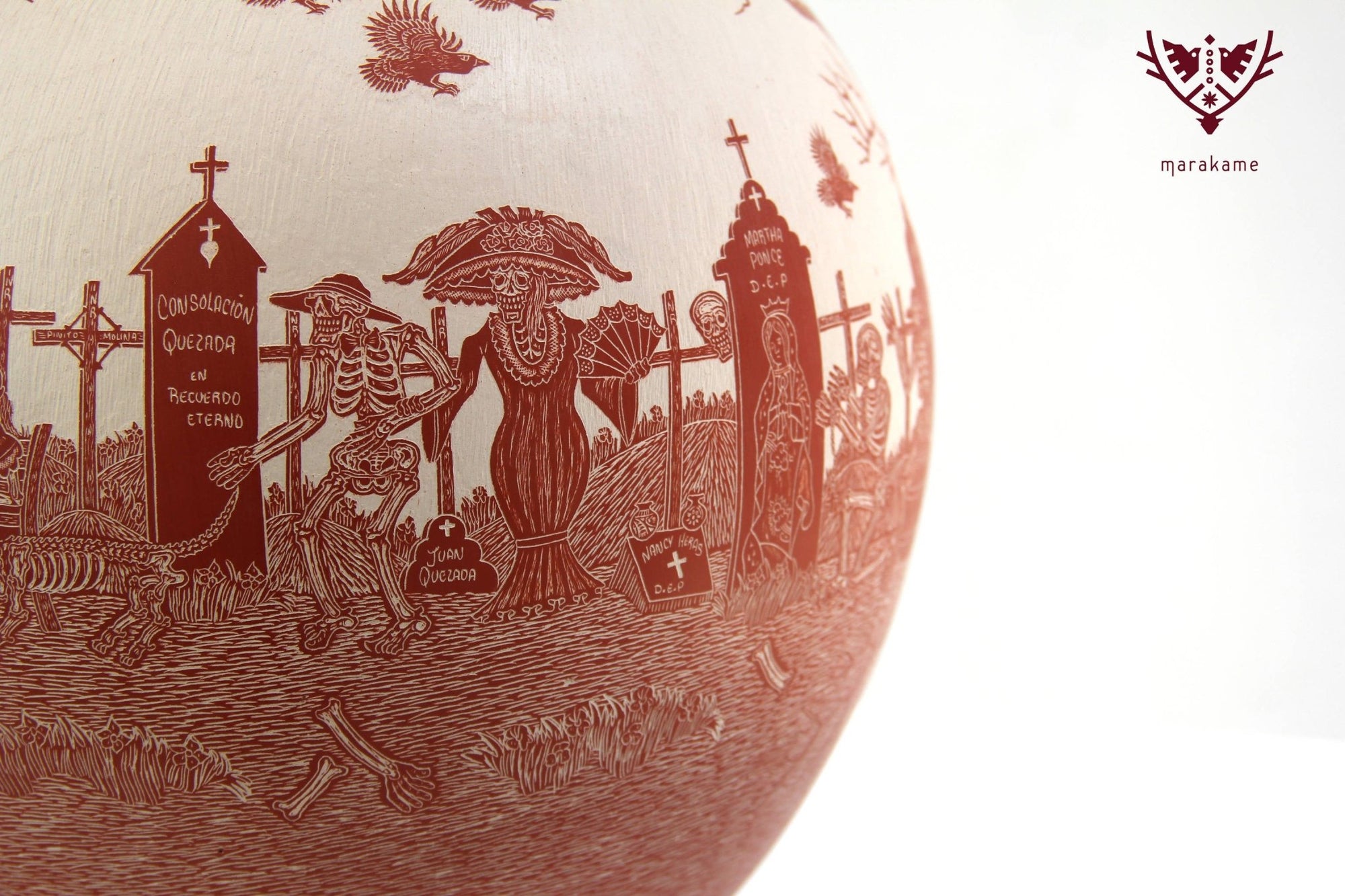 Cerámica de Mata Ortiz - Día de Muertos - Convivio en el cementerio - Arte Huichol - Marakame