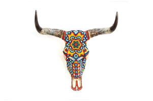 Cráneo de vaca Arte Huichol - Maxa kuaxi - Arte Huichol - Marakame