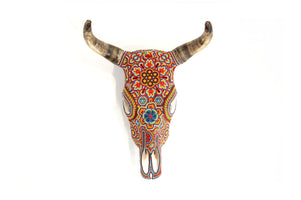 Cráneo de vaca Arte Huichol - Mayes en Hikuri - Arte Huichol - Marakame