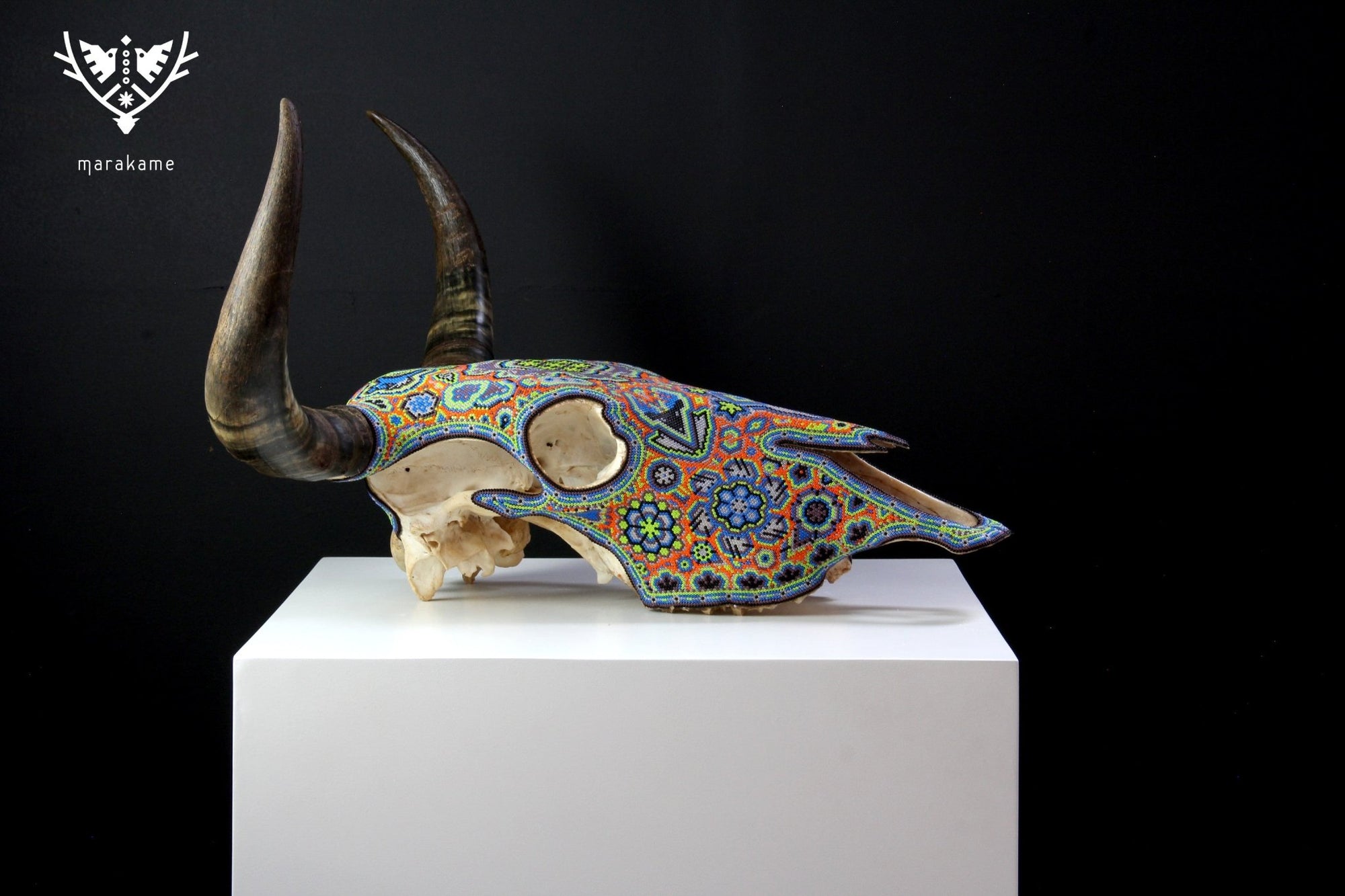 Cráneo de vaca Arte Huichol - Peyote - Arte Huichol - Marakame