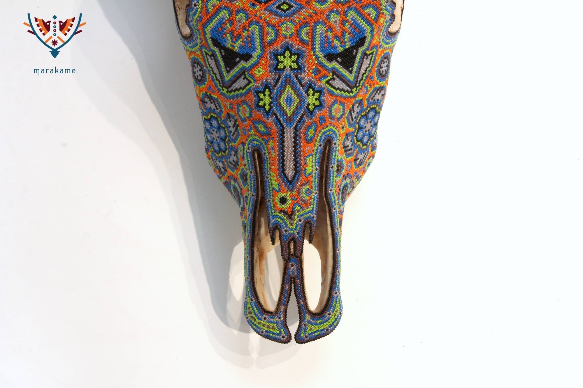 Cráneo de vaca Arte Huichol - Peyote - Arte Huichol - Marakame