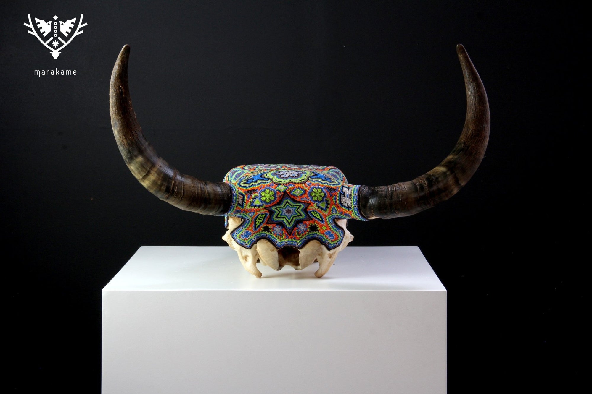 Cráneo de vaca Arte Huichol - Peyote - Arte Huichol - Marakame