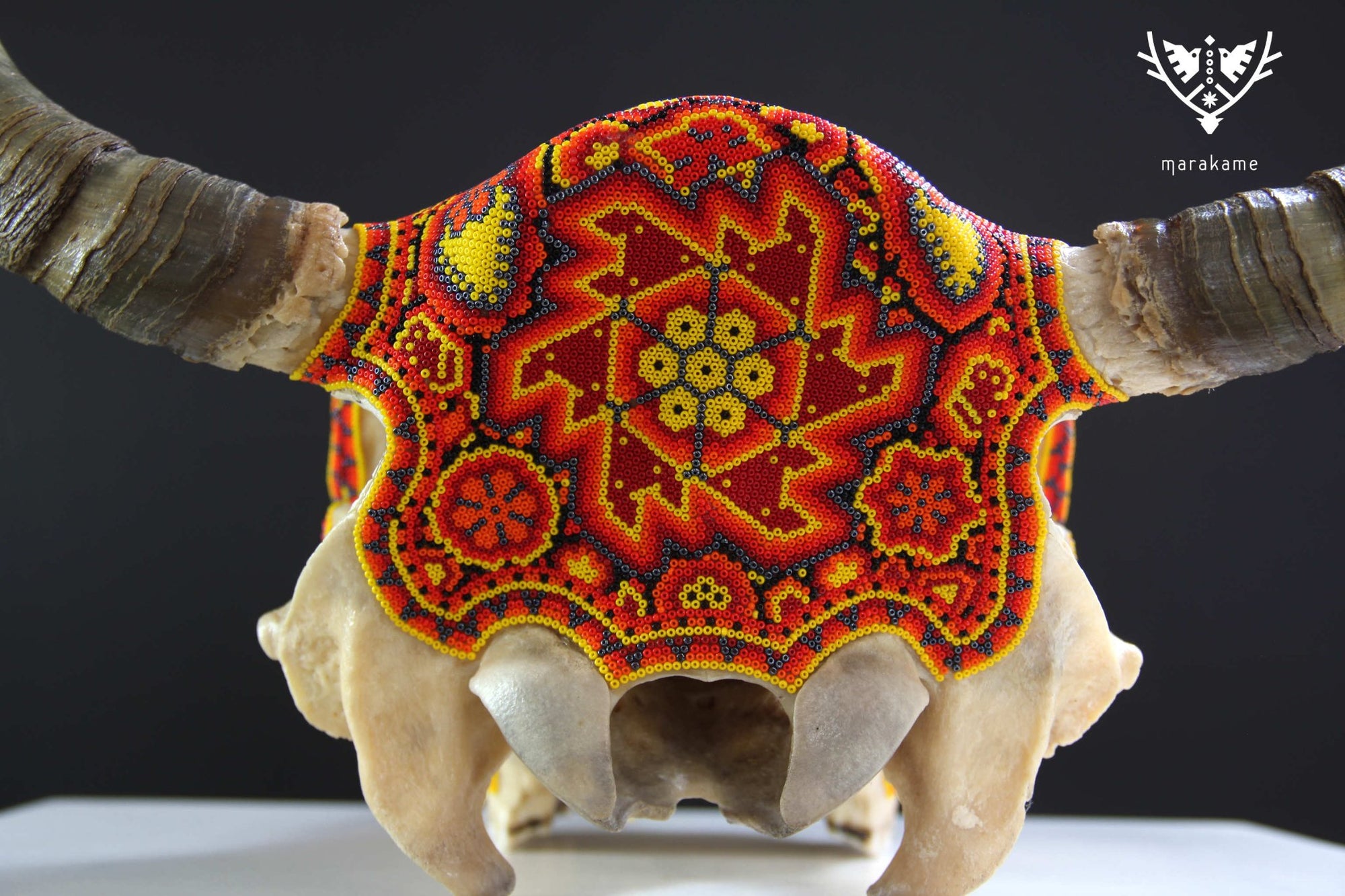 Cráneo de vaca Arte Huichol - Tatewari - Arte Huichol - Marakame