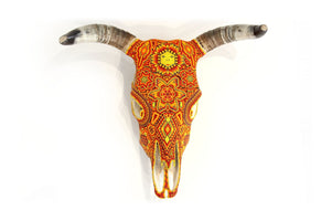 Cráneo de vaca Arte Huichol - Tau Tatewari - Arte Huichol - Marakame
