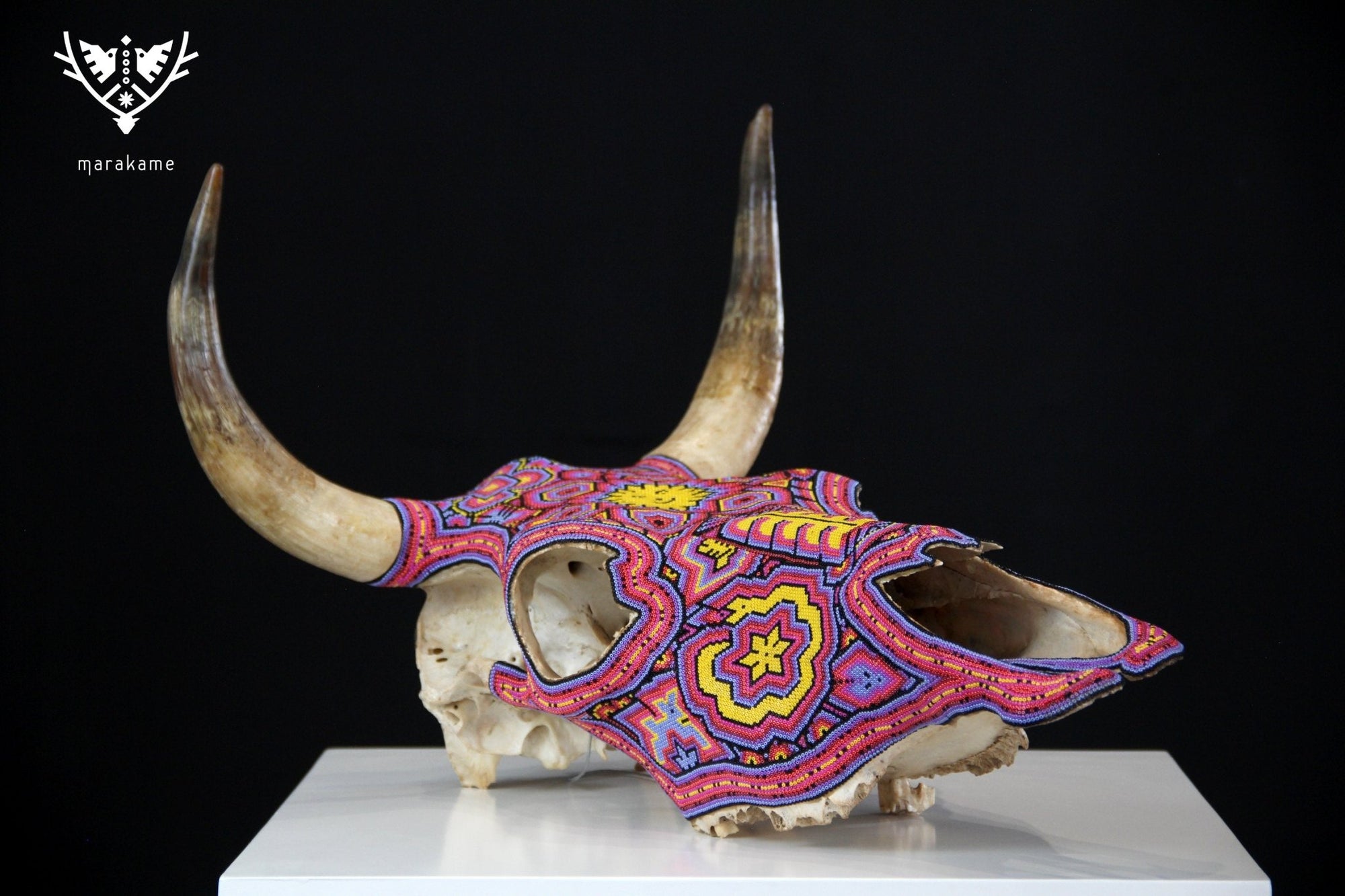 Cráneo de vaca Arte Huichol - Wexik+a mutinuiwax+ - Arte Huichol - Marakame