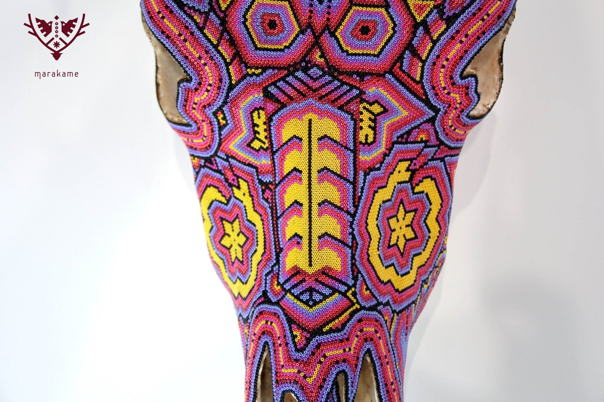 Cráneo de vaca Arte Huichol - Wexik+a mutinuiwax+ - Arte Huichol - Marakame