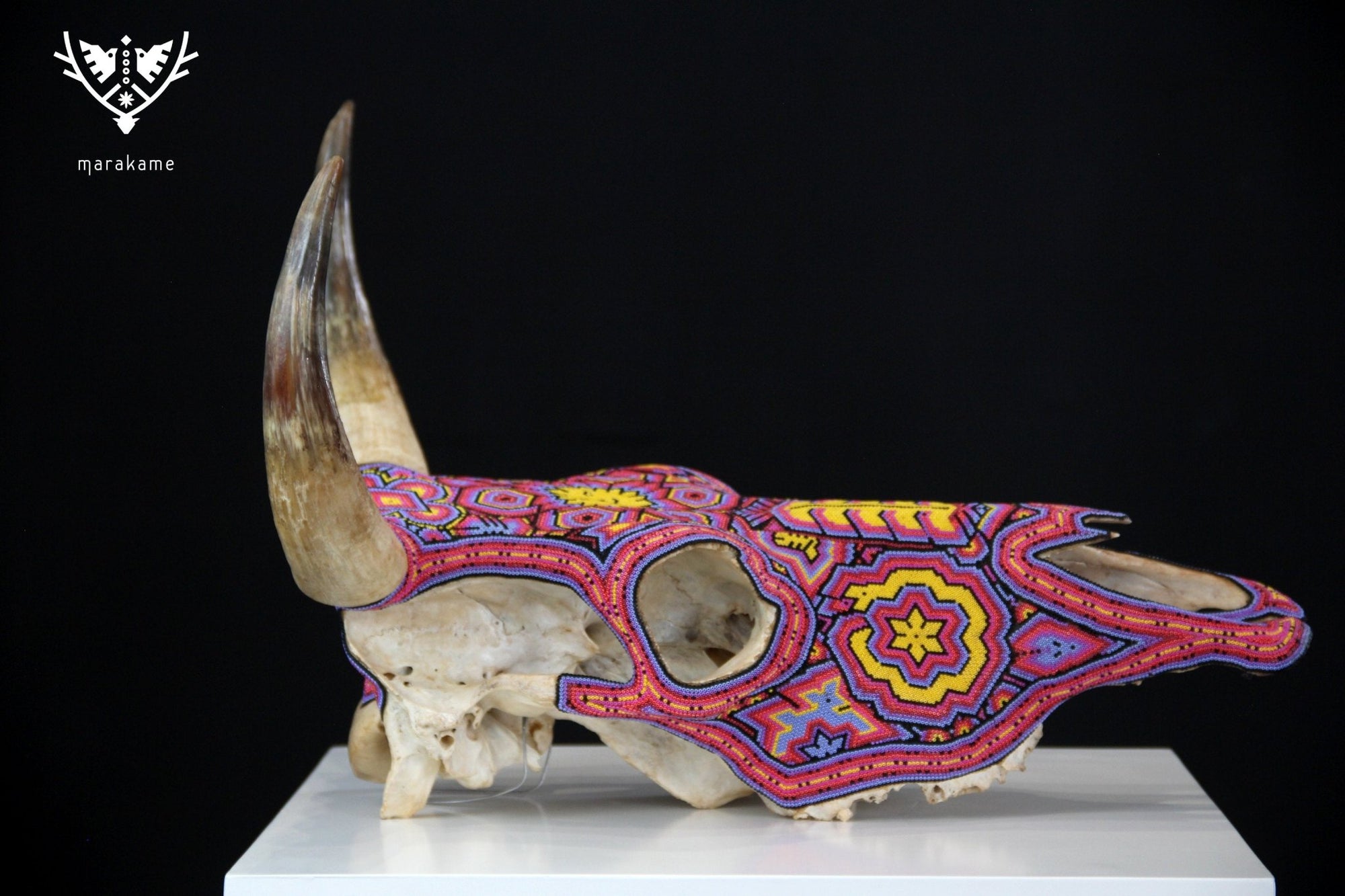 Cráneo de vaca Arte Huichol - Wexik+a mutinuiwax+ - Arte Huichol - Marakame