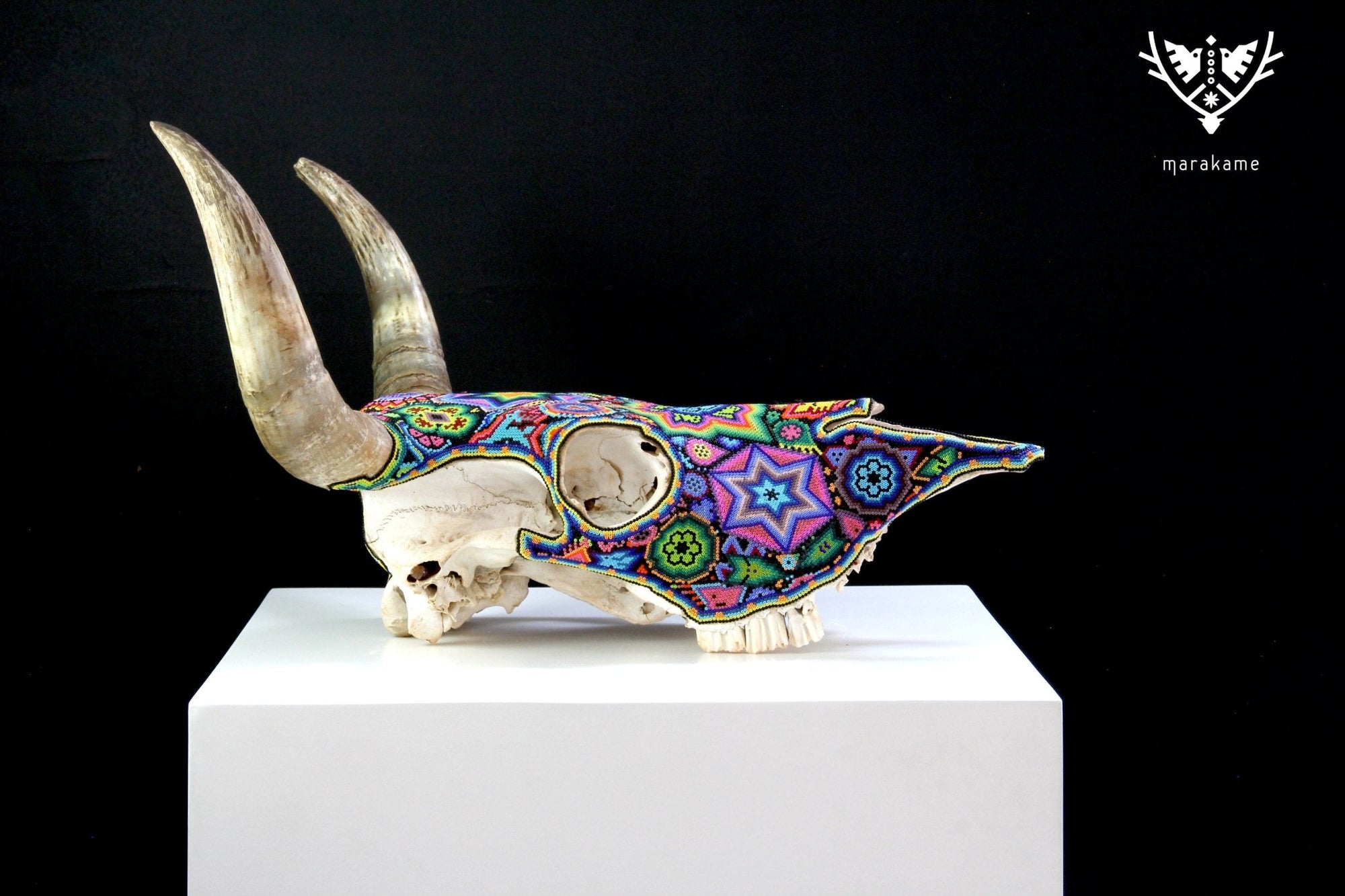 Cráneo de vaca Arte Huichol - Xurawe temai - Arte Huichol - Marakame