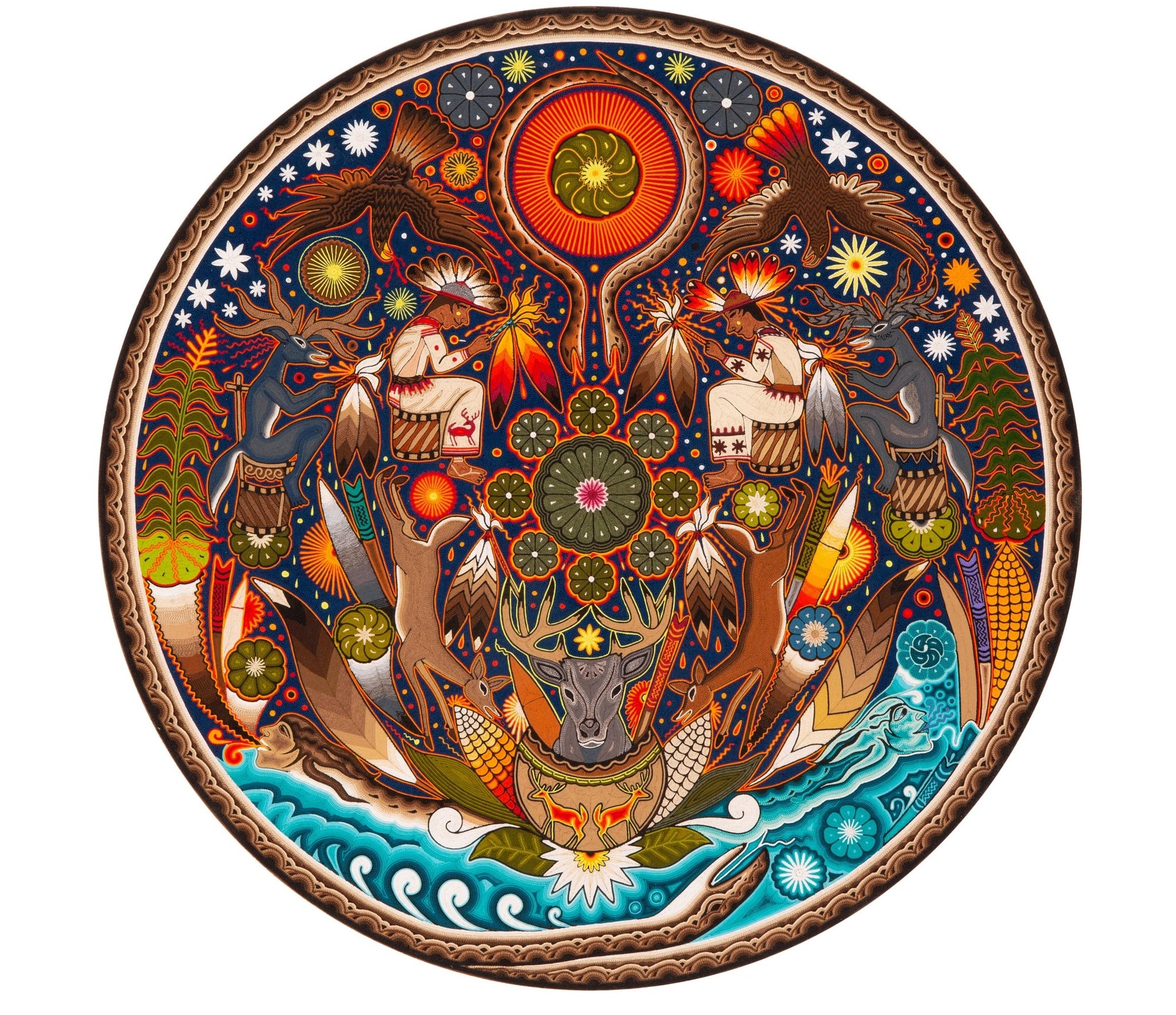 El canto del mara'akame - 45 x 45 cm. - 18 x 18 in. - Arte Huichol - Marakame