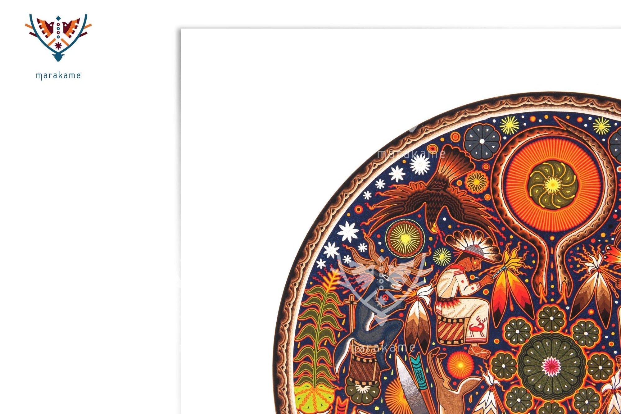 El canto del mara'akame - 45 x 45 cm. - 18 x 18 in. - Arte Huichol - Marakame