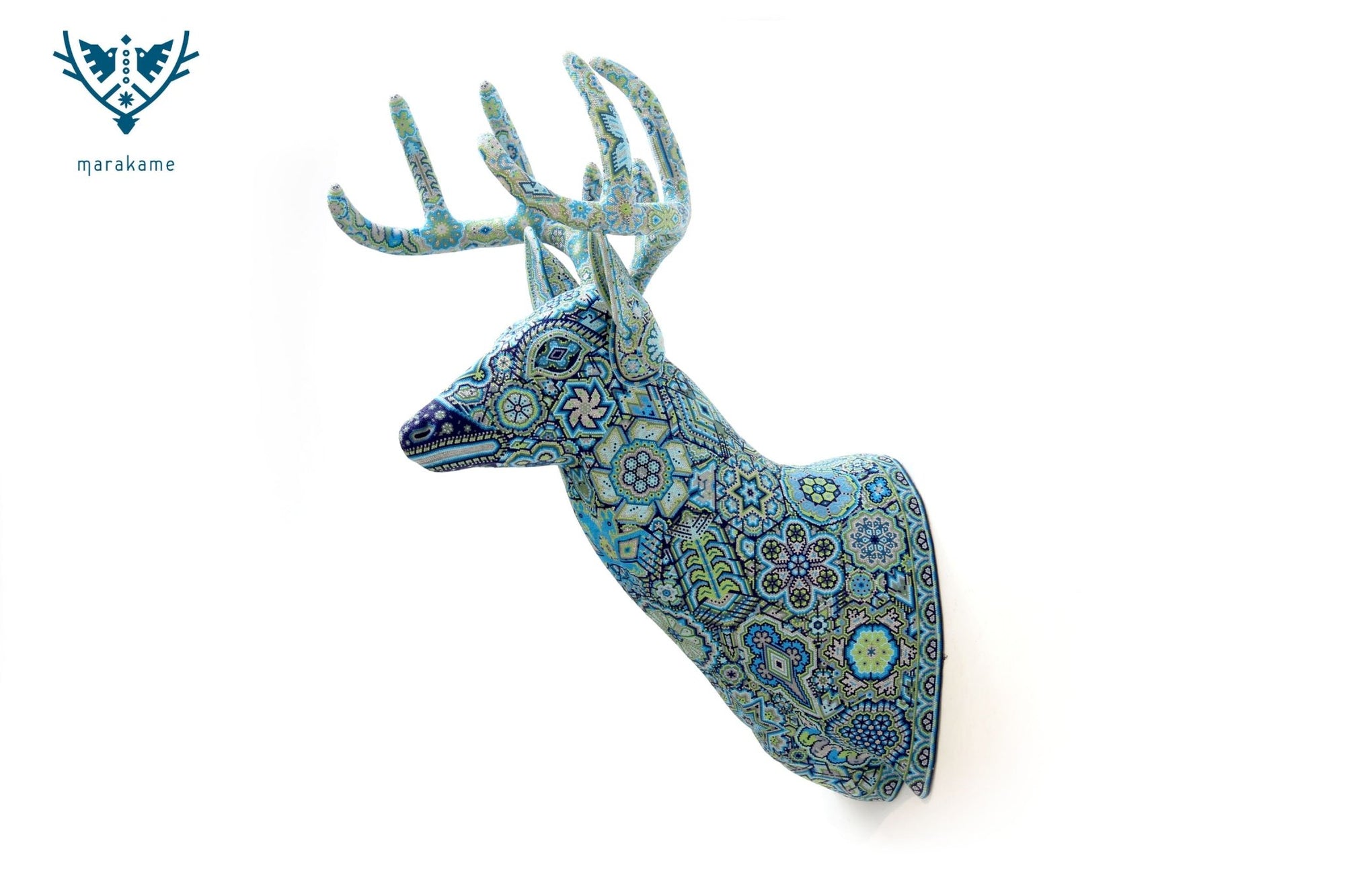 Escultura Arte Huichol - Cabeza de Venado azul - Kauyumarie - Arte Huichol - Marakame