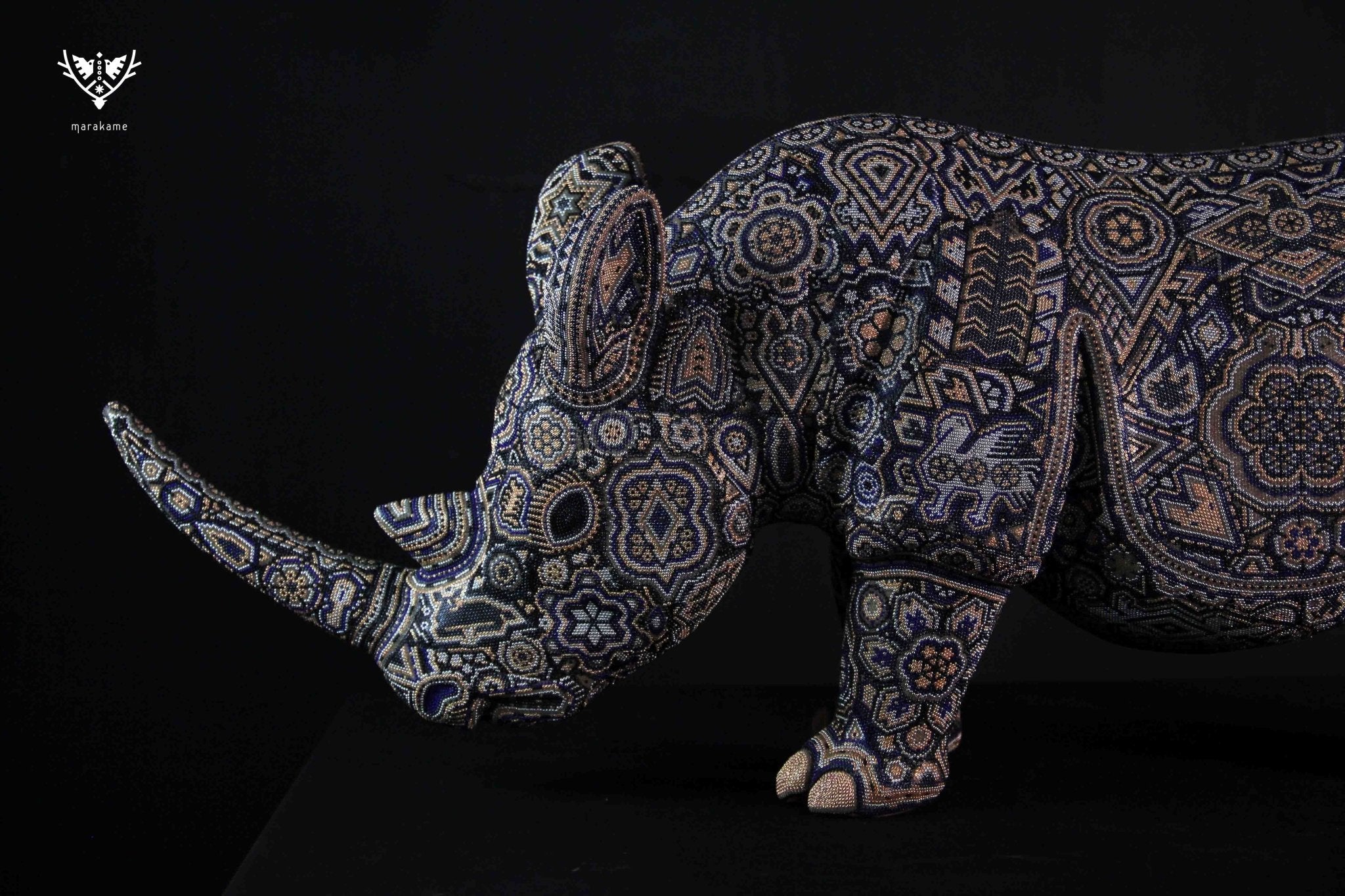 Escultura Arte Huichol - Rinoceronte Haiyuawita - Arte Huichol - Marakame
