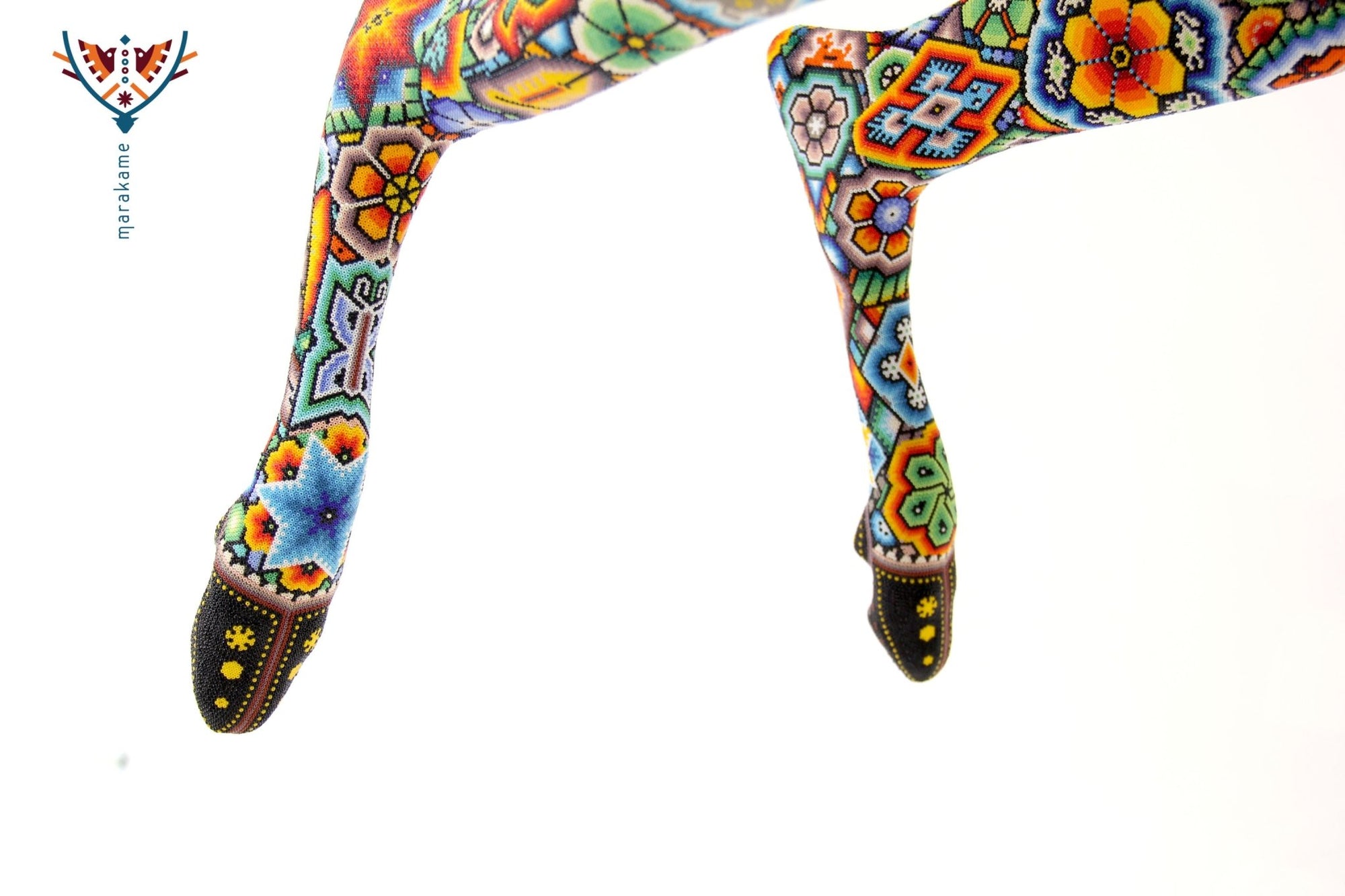 Escultura Arte Huichol - Venadito saltando - Maxa utsik+kame - Arte Huichol - Marakame
