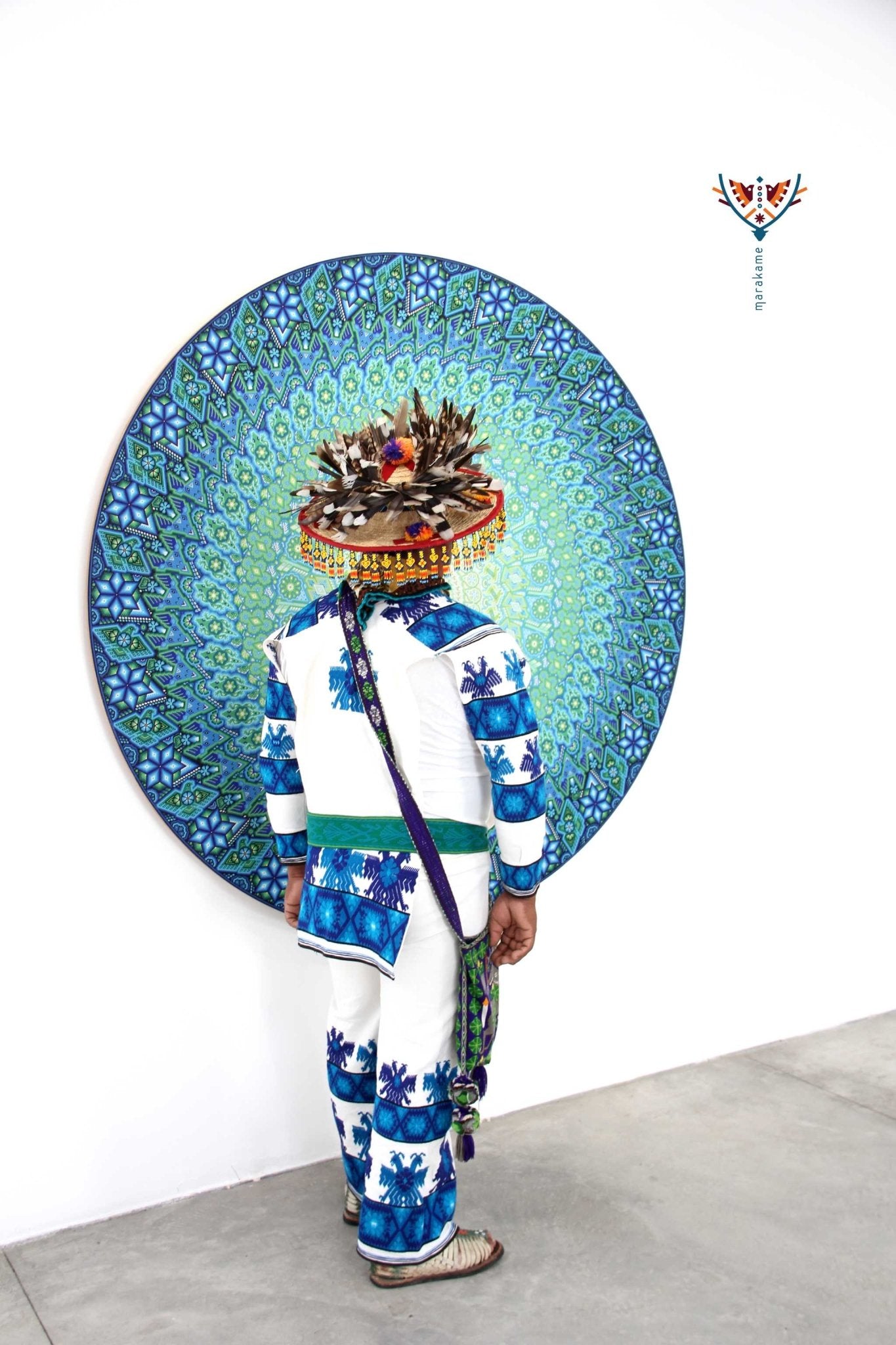 Nierika de Chaquira Circulo Aykutsi meniuwe - Peyote que habla y pide las ofrendas - 160 cm. - Arte Huichol - Marakame