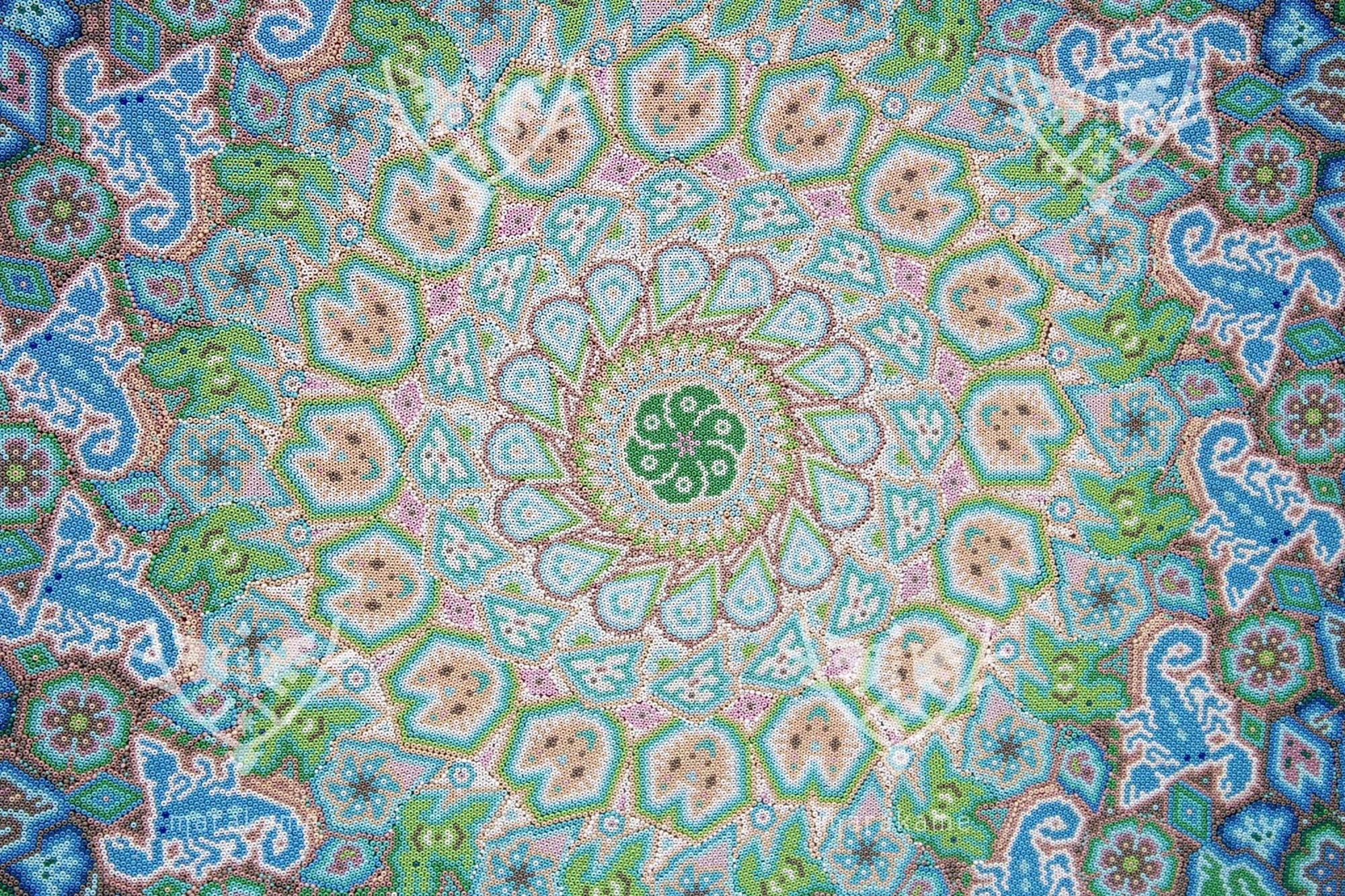 Nierika de Chaquira Cuadro Huichol - El Origen - 2.44 x 1.22 m. - Arte Huichol - Marakame